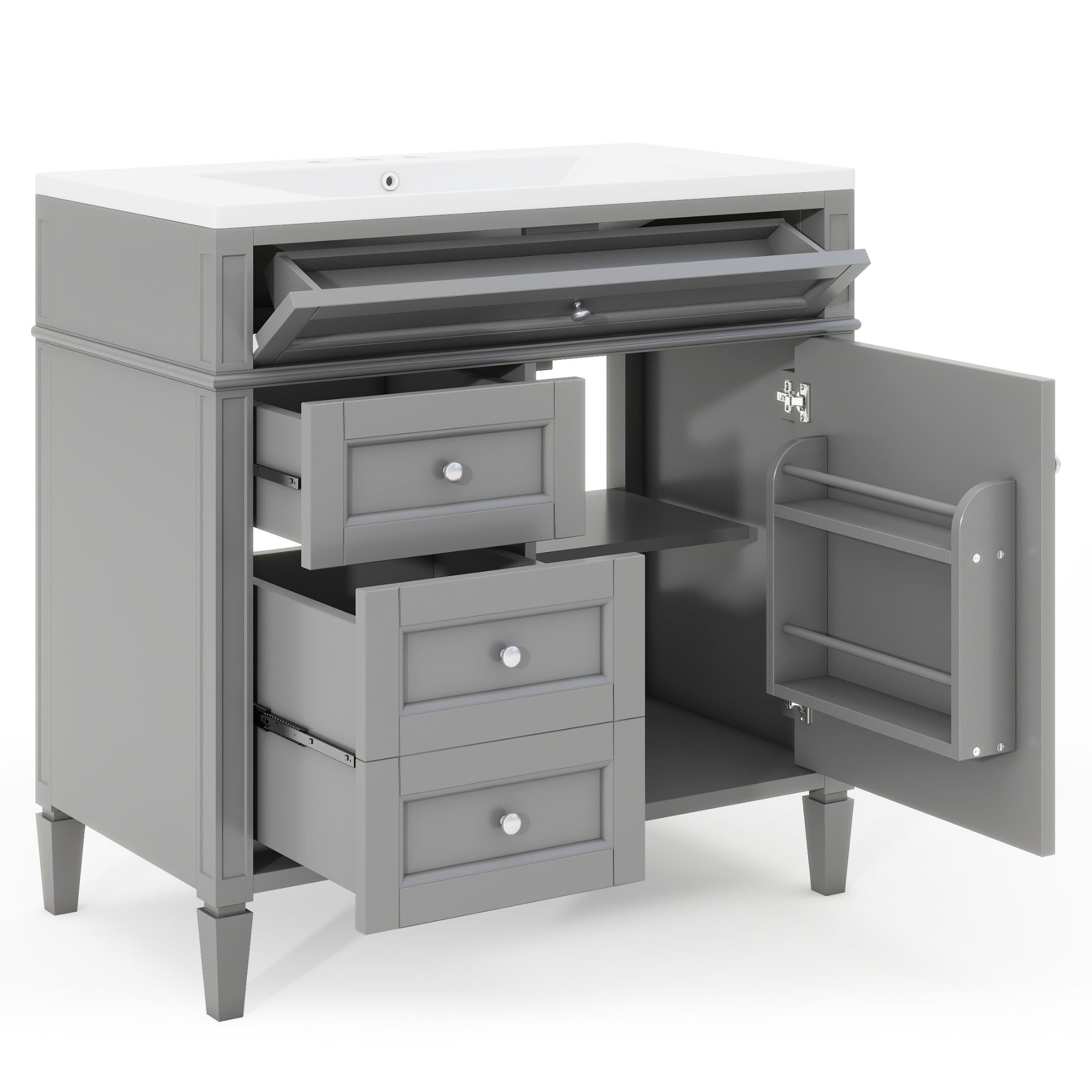 30/36 inches Freestanding Bathroom Vanity Set with Integrated Resin Sink and Drawers