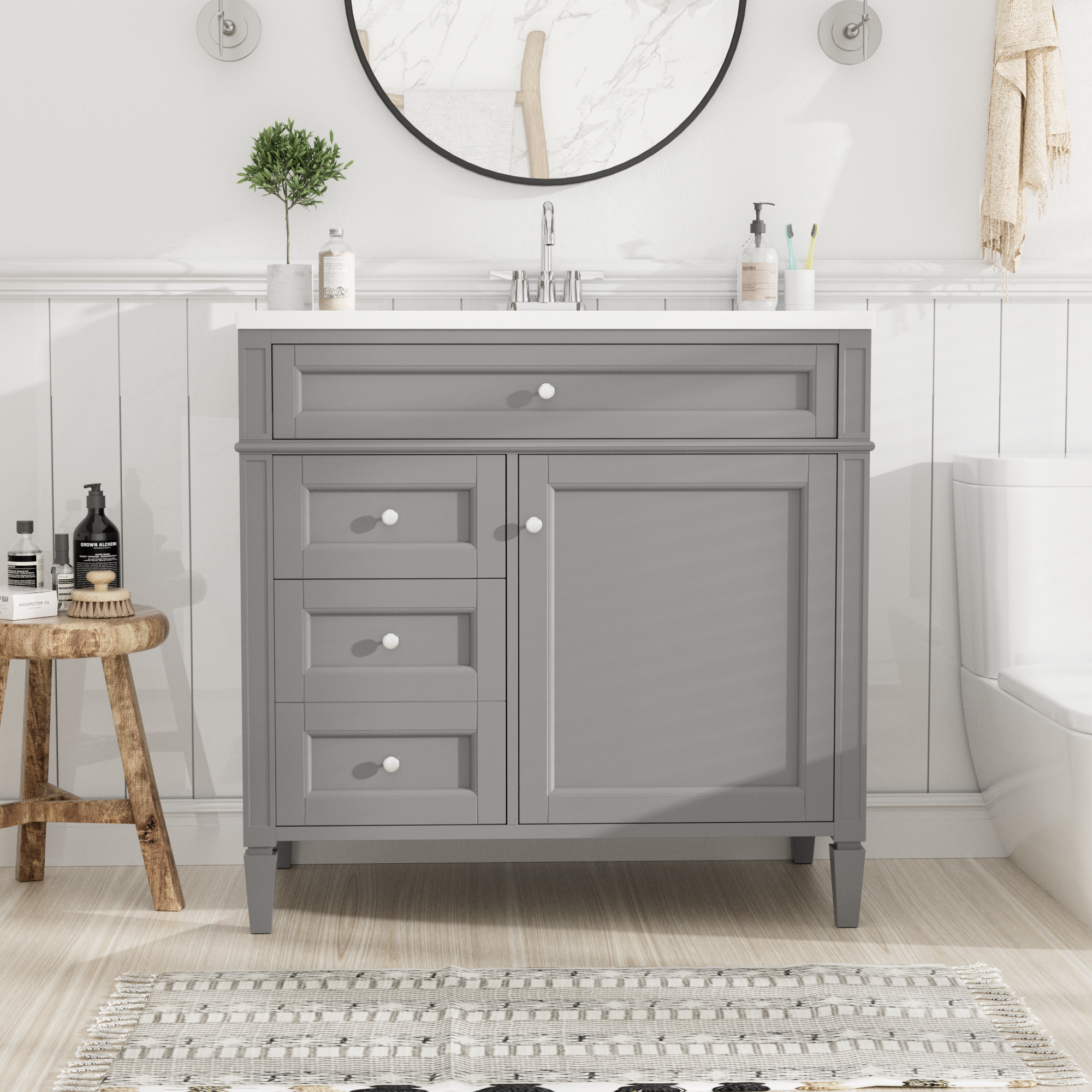 30/36 inches Freestanding Bathroom Vanity Set with Integrated Resin Sink and Drawers