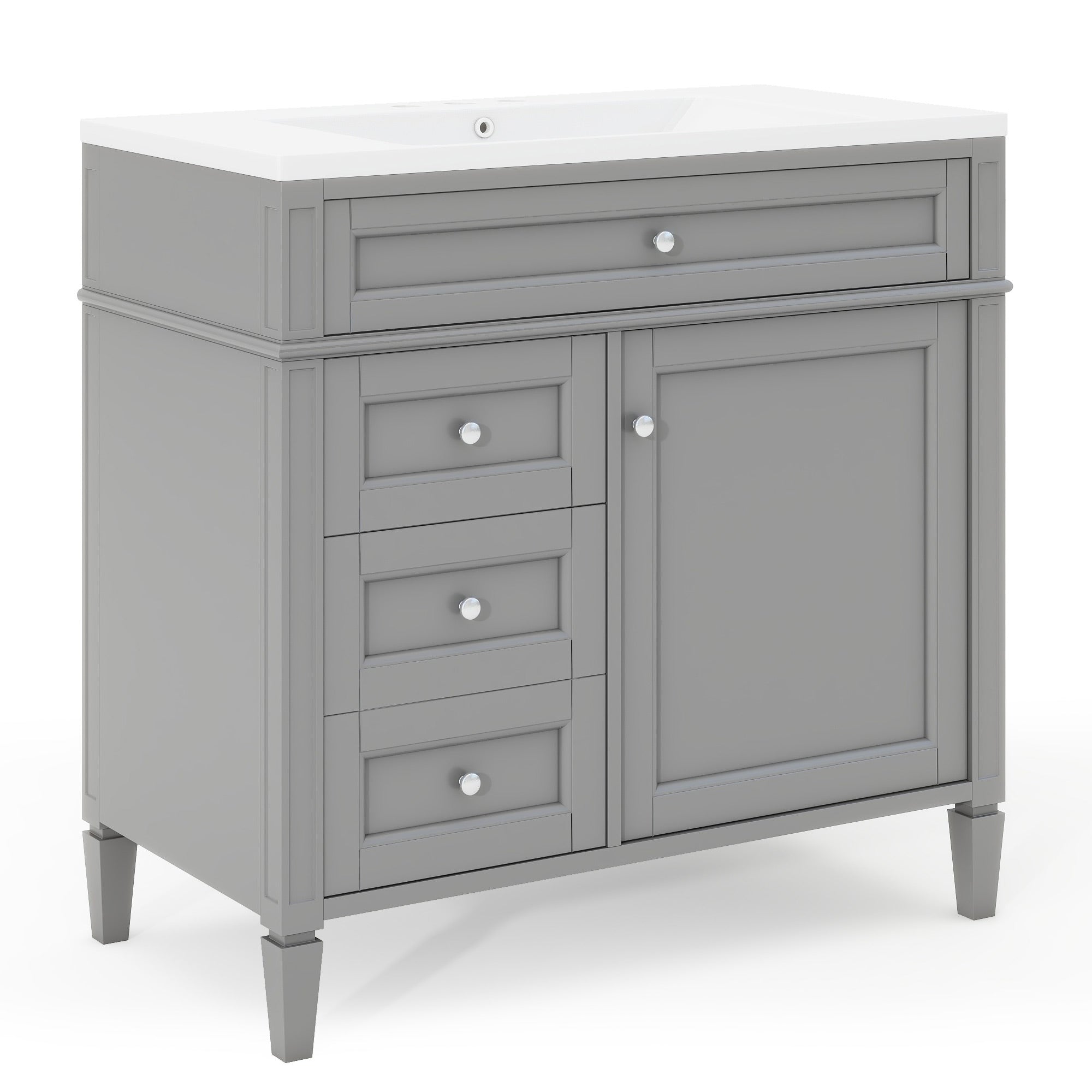 30/36 inches Freestanding Bathroom Vanity Set with Integrated Resin Sink and Drawers