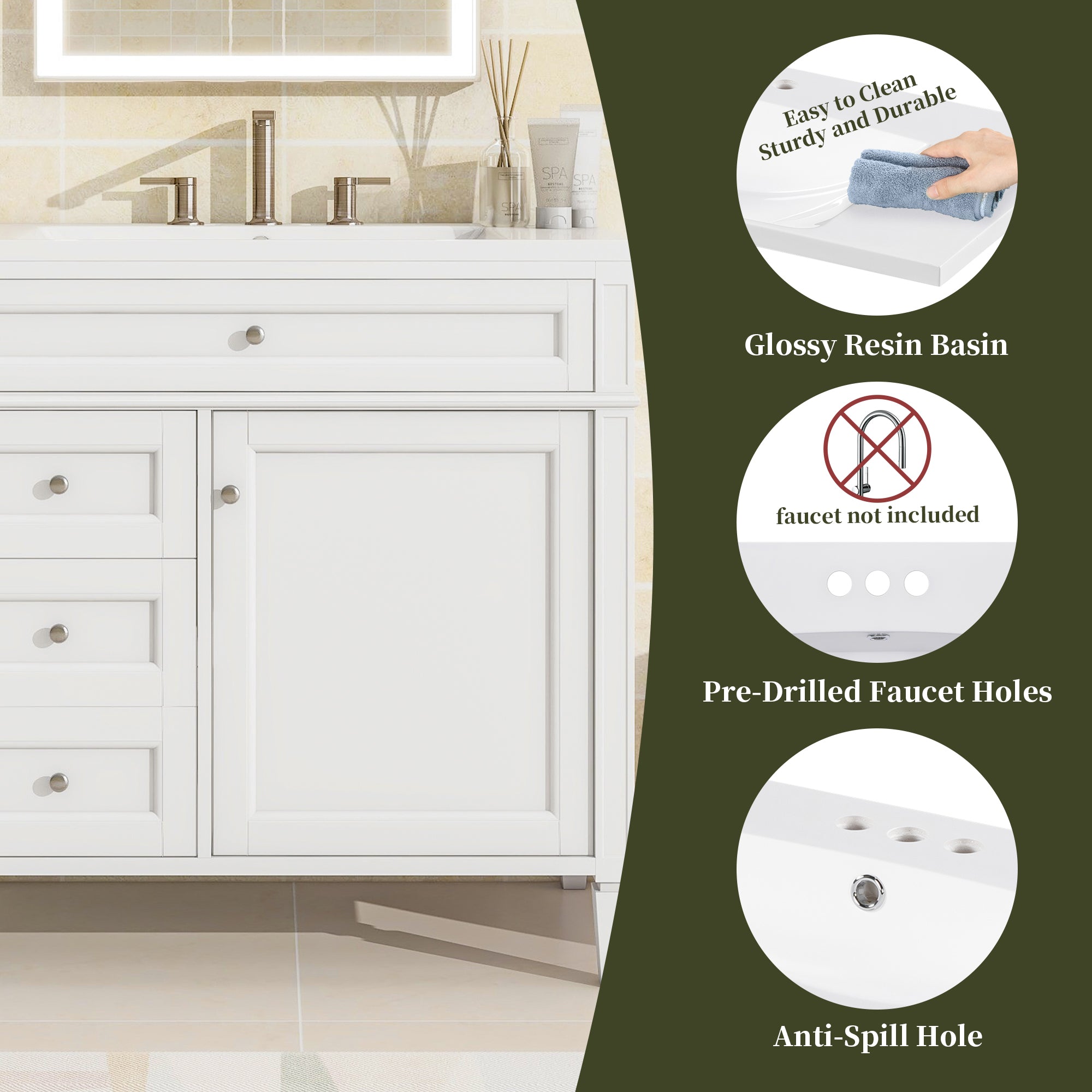 30/36 inches Freestanding Bathroom Vanity Set with Integrated Resin Sink and Drawers