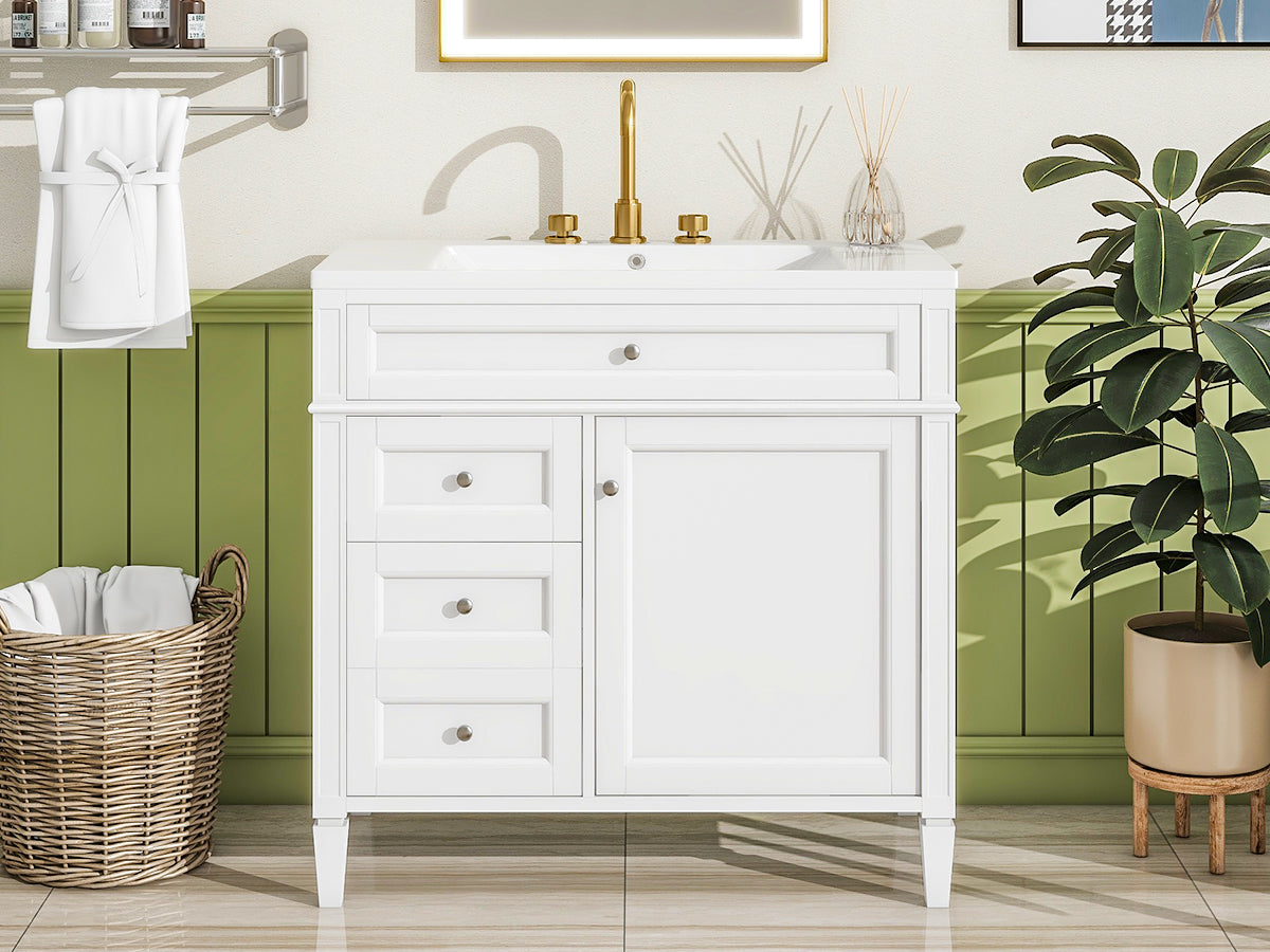30/36 inches Freestanding Bathroom Vanity Set with Integrated Resin Sink and Drawers