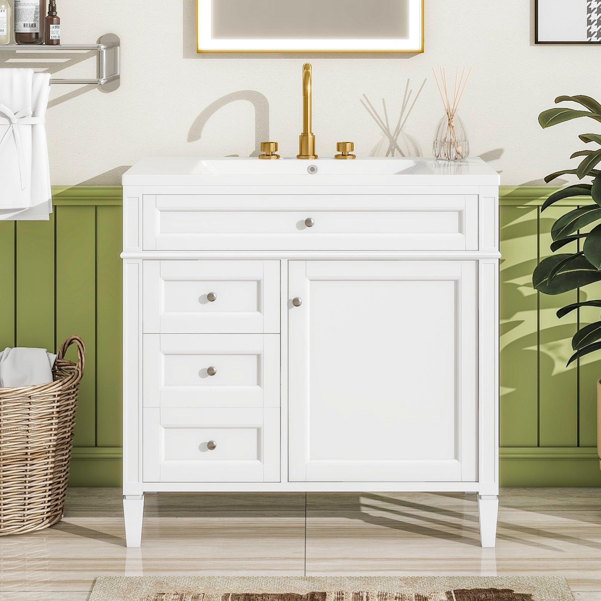 30/36 inches Freestanding Bathroom Vanity Set with Integrated Resin Sink and Drawers