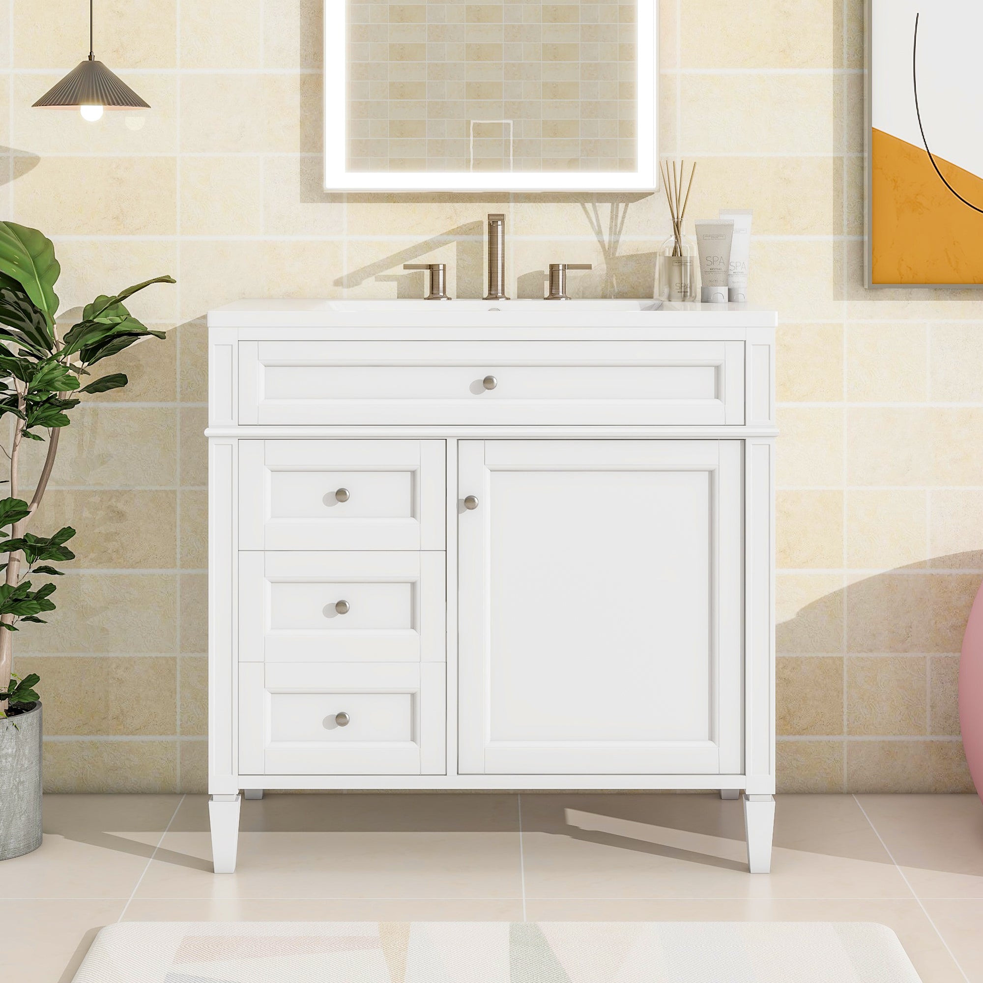 30/36 inches Freestanding Bathroom Vanity Set with Integrated Resin Sink and Drawers