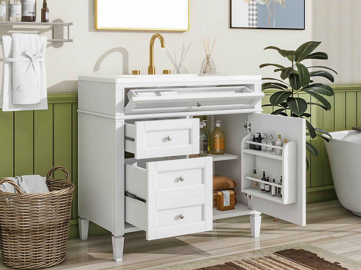 30/36 inches Freestanding Bathroom Vanity Set with Integrated Resin Sink and Drawers