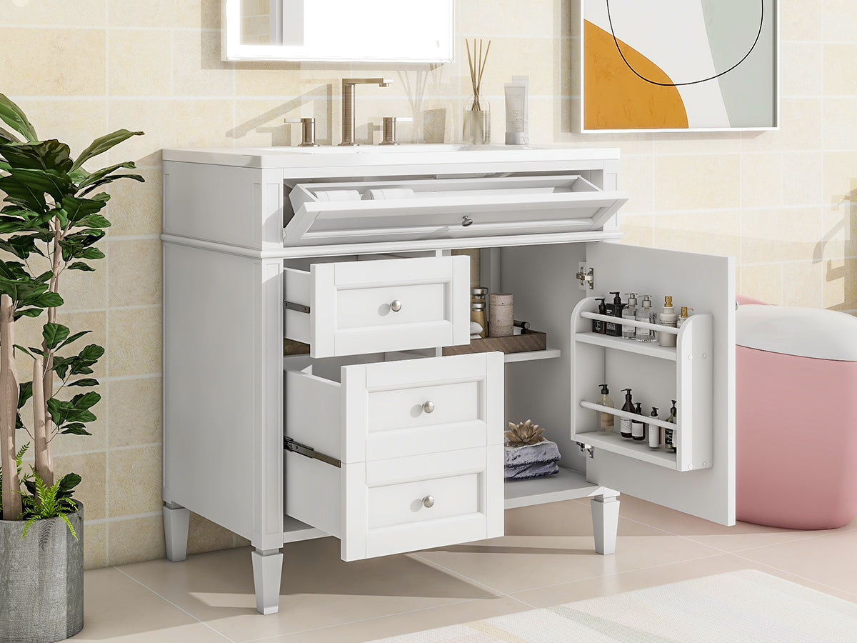 30/36 inches Freestanding Bathroom Vanity Set with Integrated Resin Sink and Drawers
