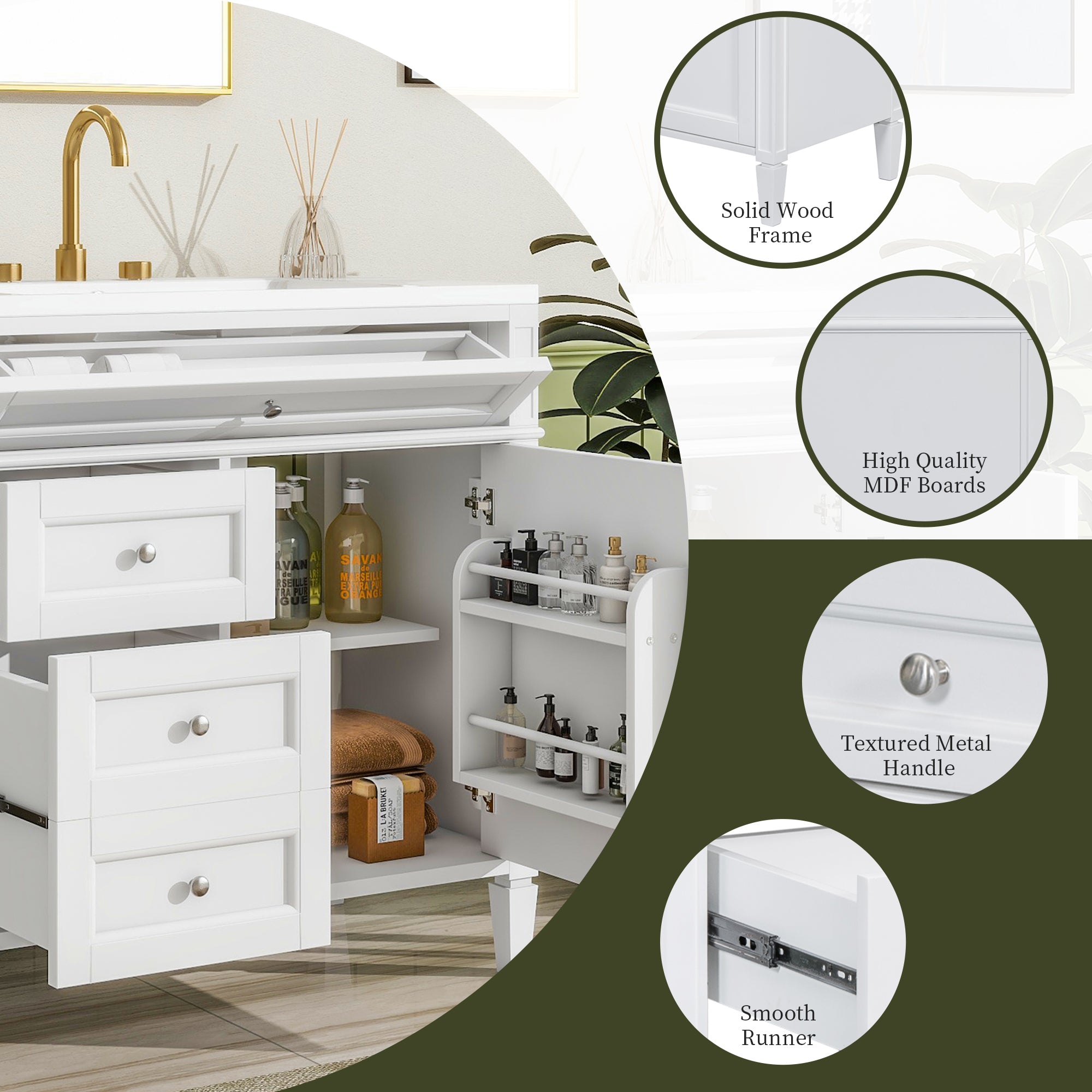 30/36 inches Freestanding Bathroom Vanity Set with Integrated Resin Sink and Drawers