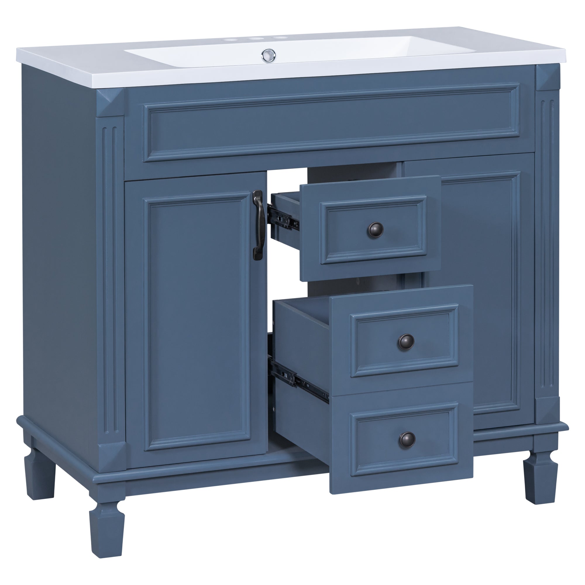 36'' Freestanding Bathroom Vanity Set in Blue with Integrated Resin Sink and Drawers