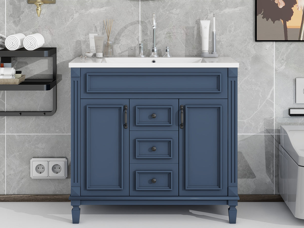 36'' Freestanding Bathroom Vanity Set in Blue with Integrated Resin Sink and Drawers