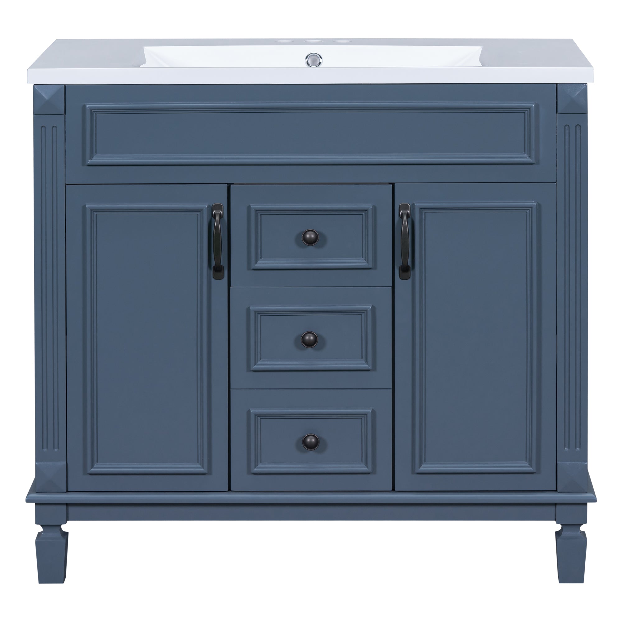 36'' Freestanding Bathroom Vanity Set in Blue with Integrated Resin Sink and Drawers