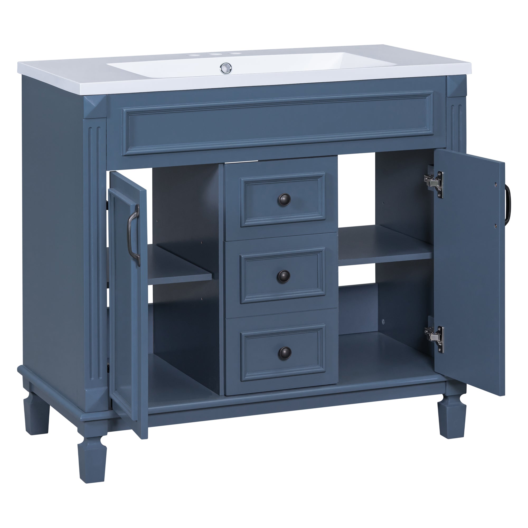 36'' Freestanding Bathroom Vanity Set in Blue with Integrated Resin Sink and Drawers