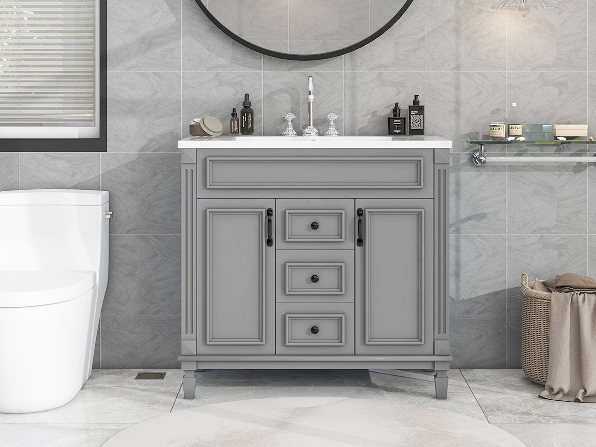 36'' Freestanding Bathroom Vanity Set with Integrated Resin Sink and Drawers