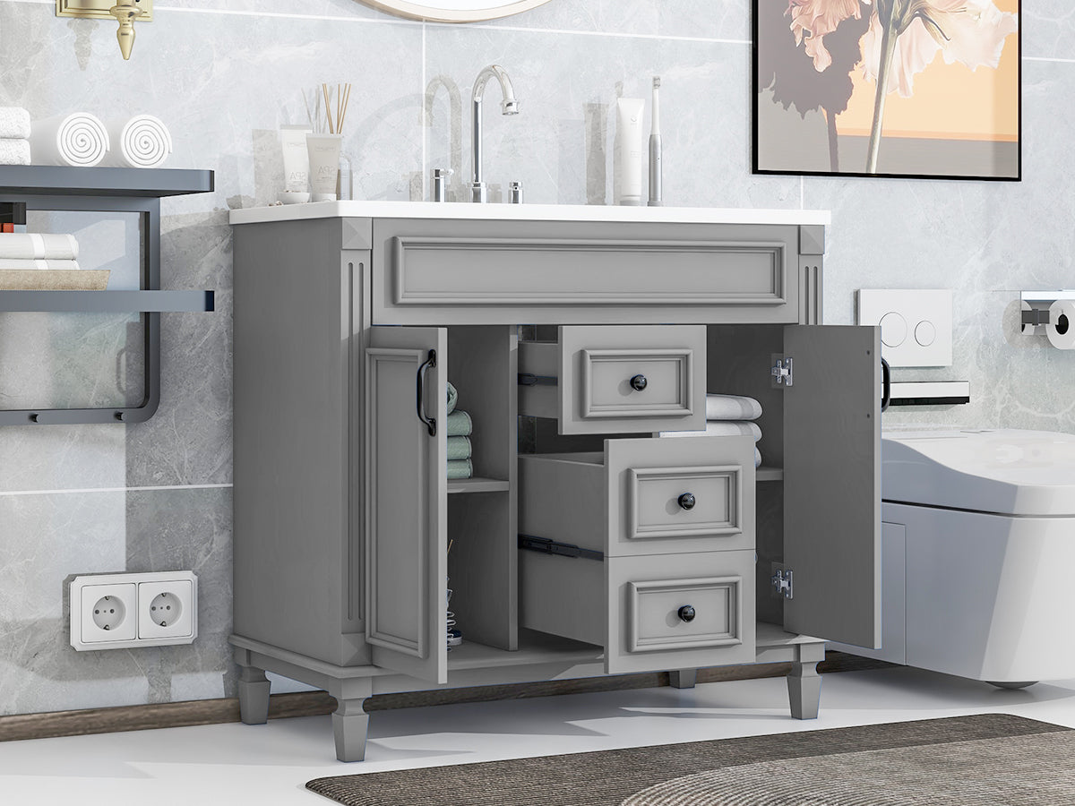 36'' Freestanding Bathroom Vanity Set with Integrated Resin Sink and Drawers