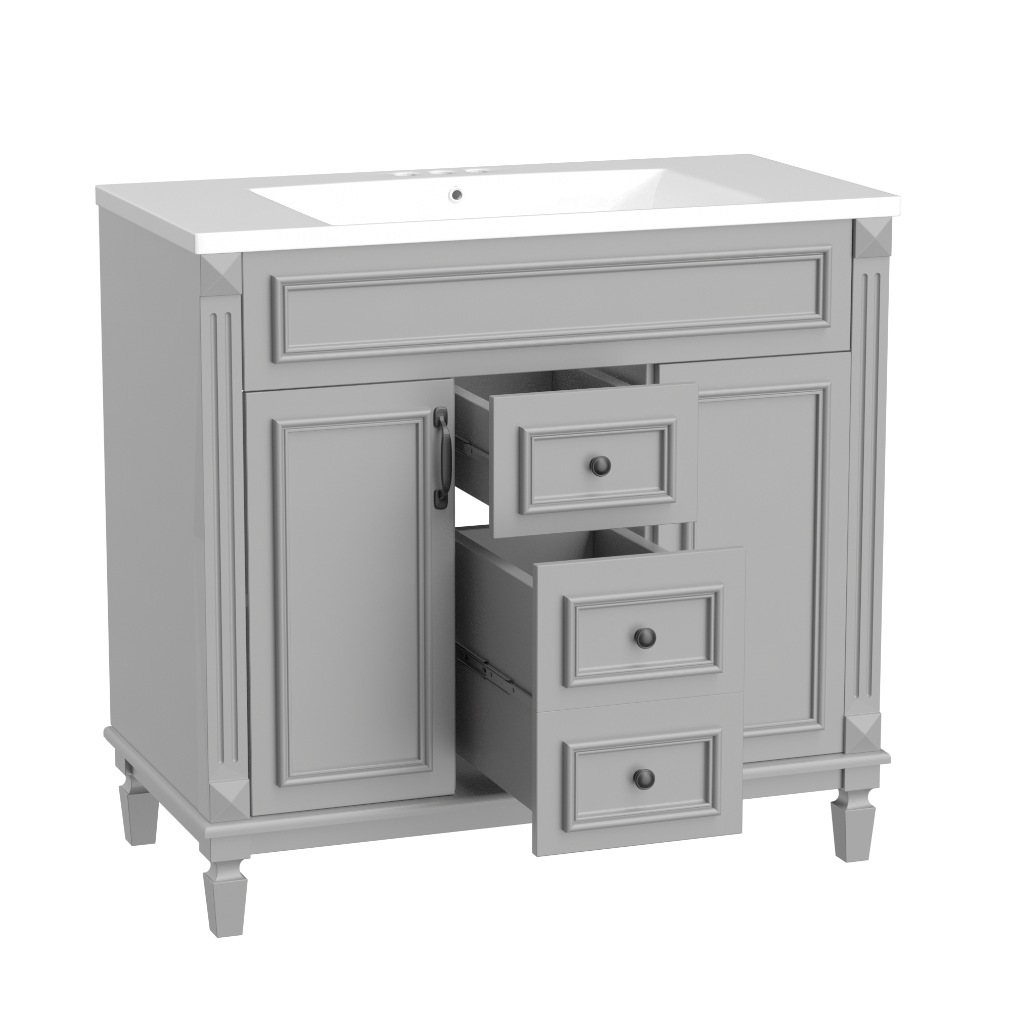 36'' Freestanding Bathroom Vanity Set with Integrated Resin Sink and Drawers