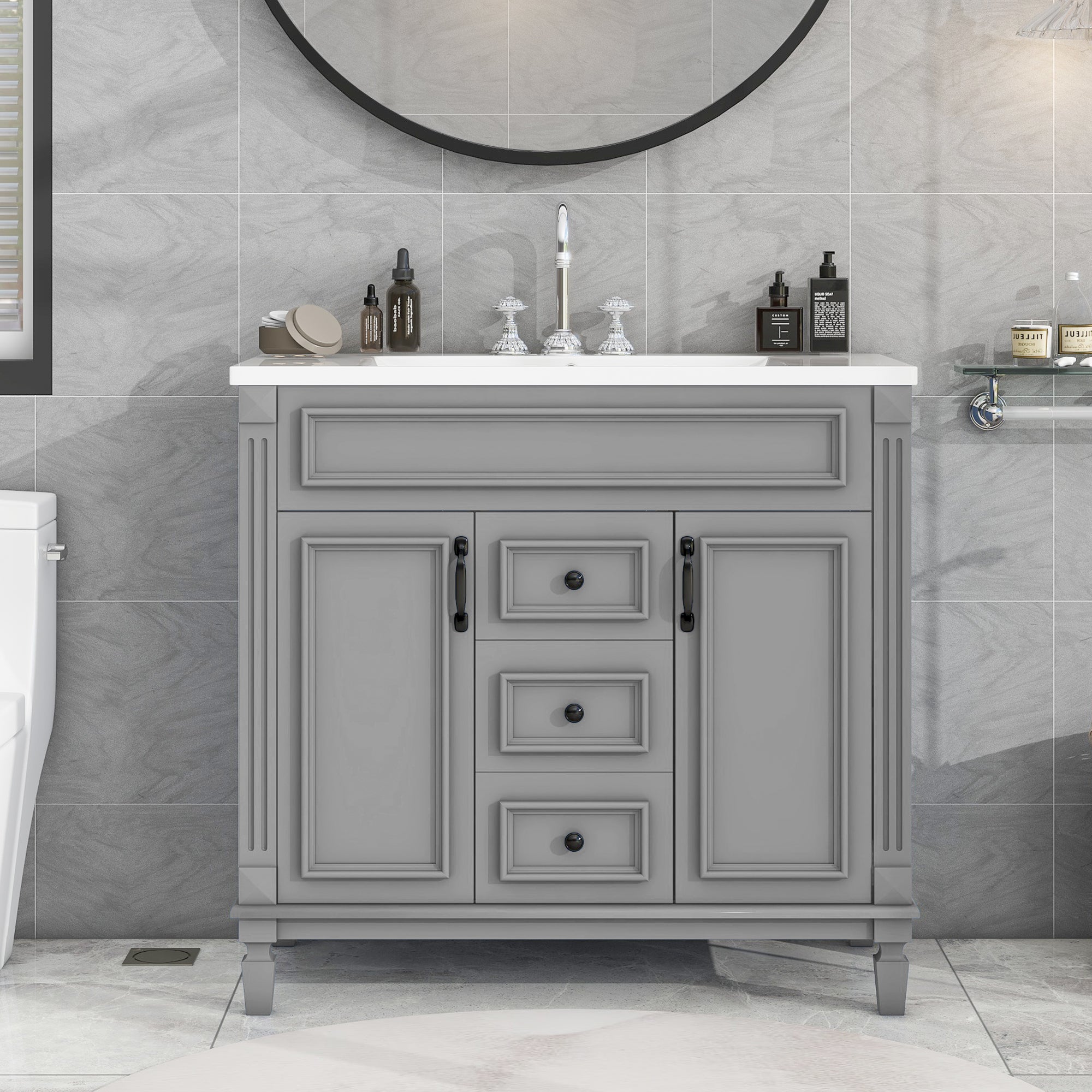 36'' Freestanding Bathroom Vanity Set with Integrated Resin Sink and Drawers
