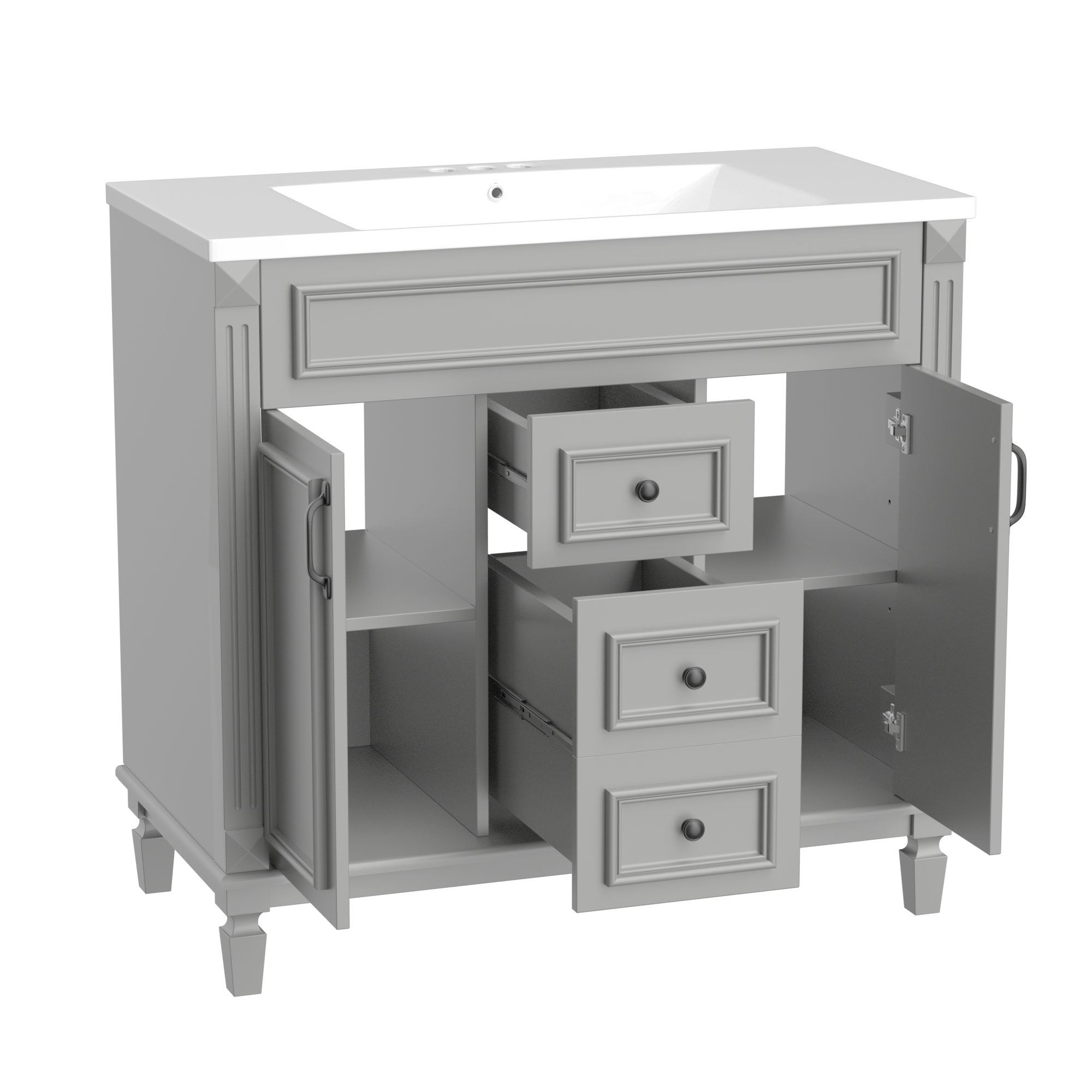 36'' Freestanding Bathroom Vanity Set with Integrated Resin Sink and Drawers