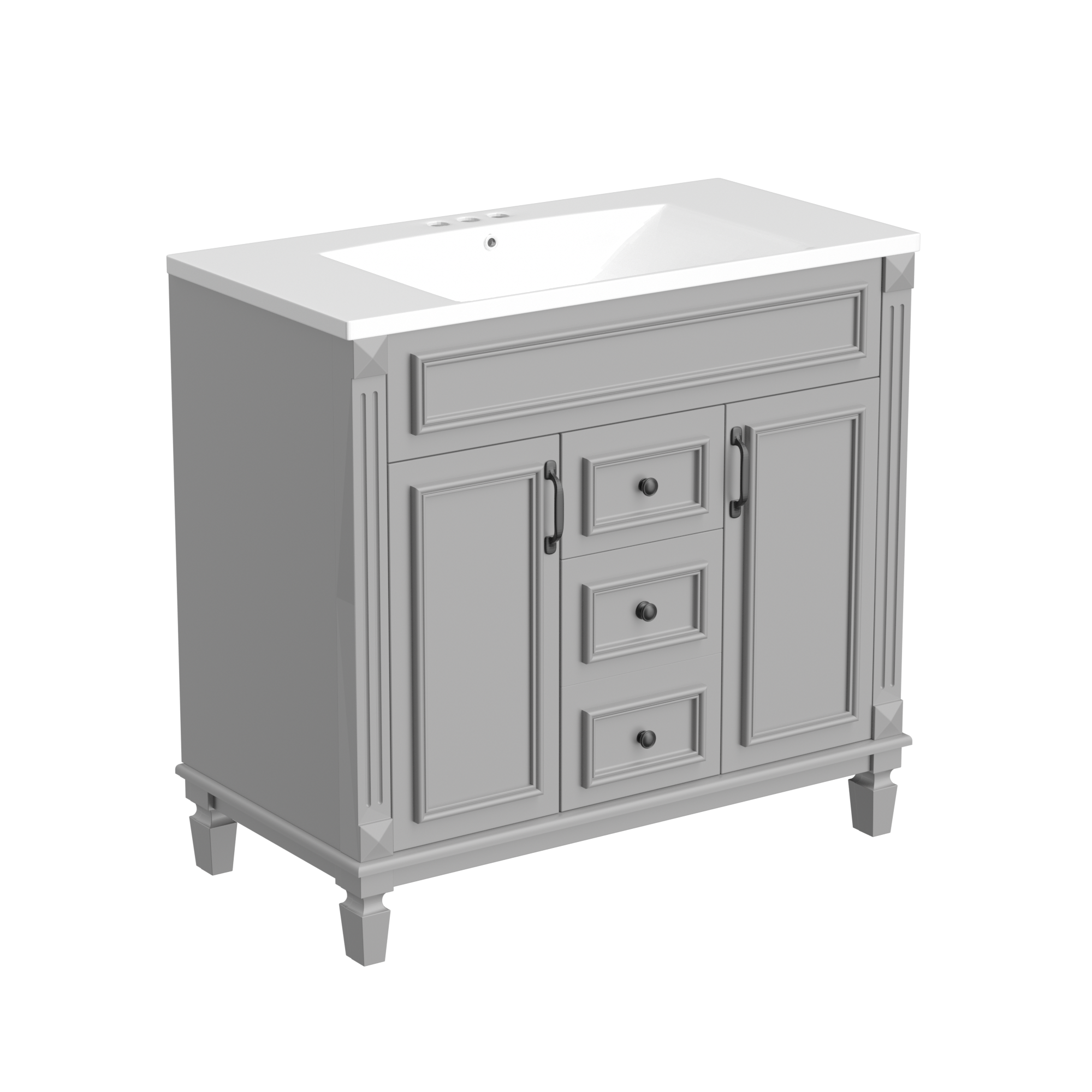 36'' Freestanding Bathroom Vanity Set with Integrated Resin Sink and Drawers
