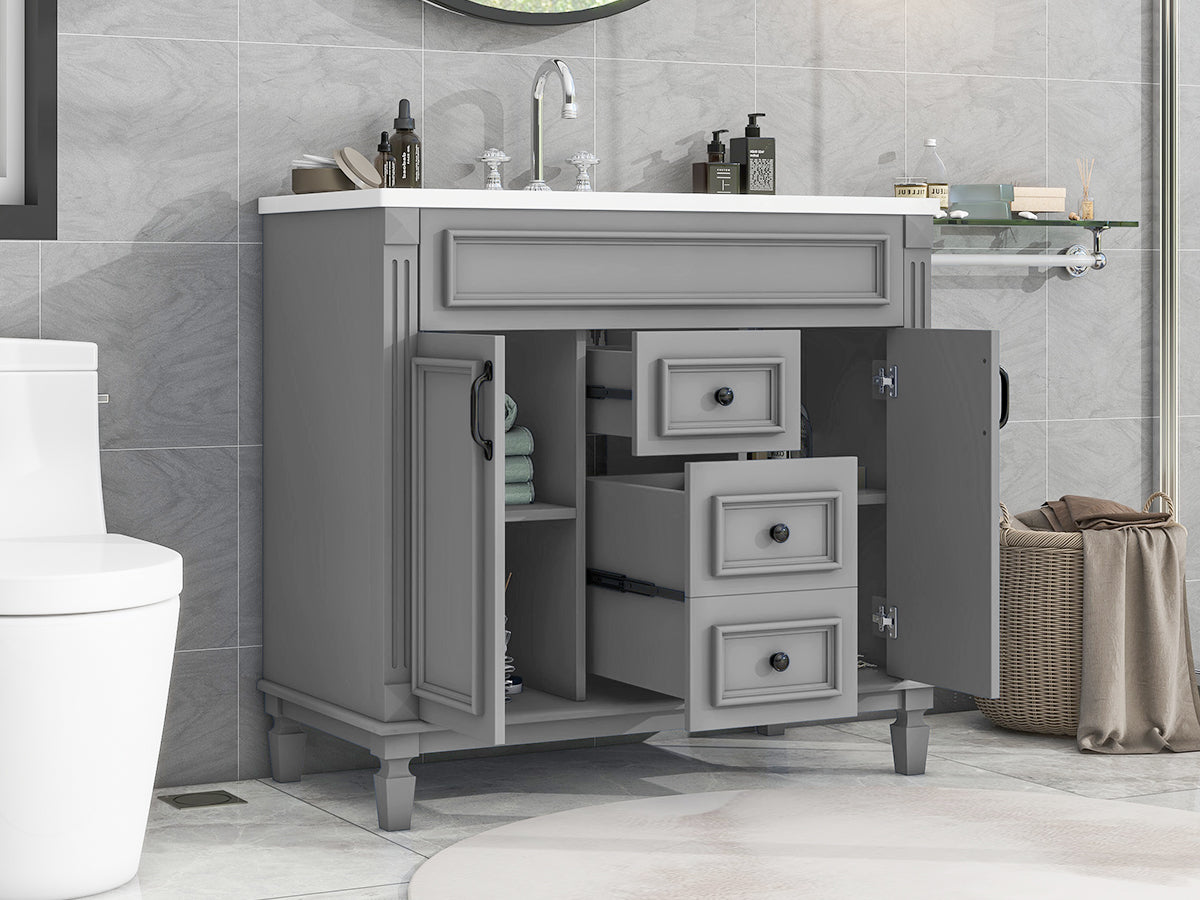 36'' Freestanding Bathroom Vanity Set with Integrated Resin Sink and Drawers