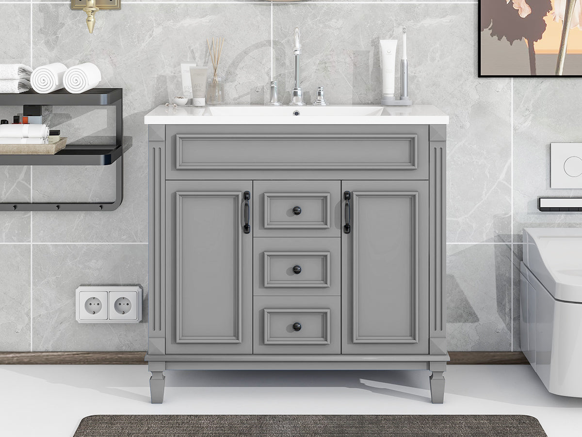 36'' Freestanding Bathroom Vanity Set with Integrated Resin Sink and Drawers