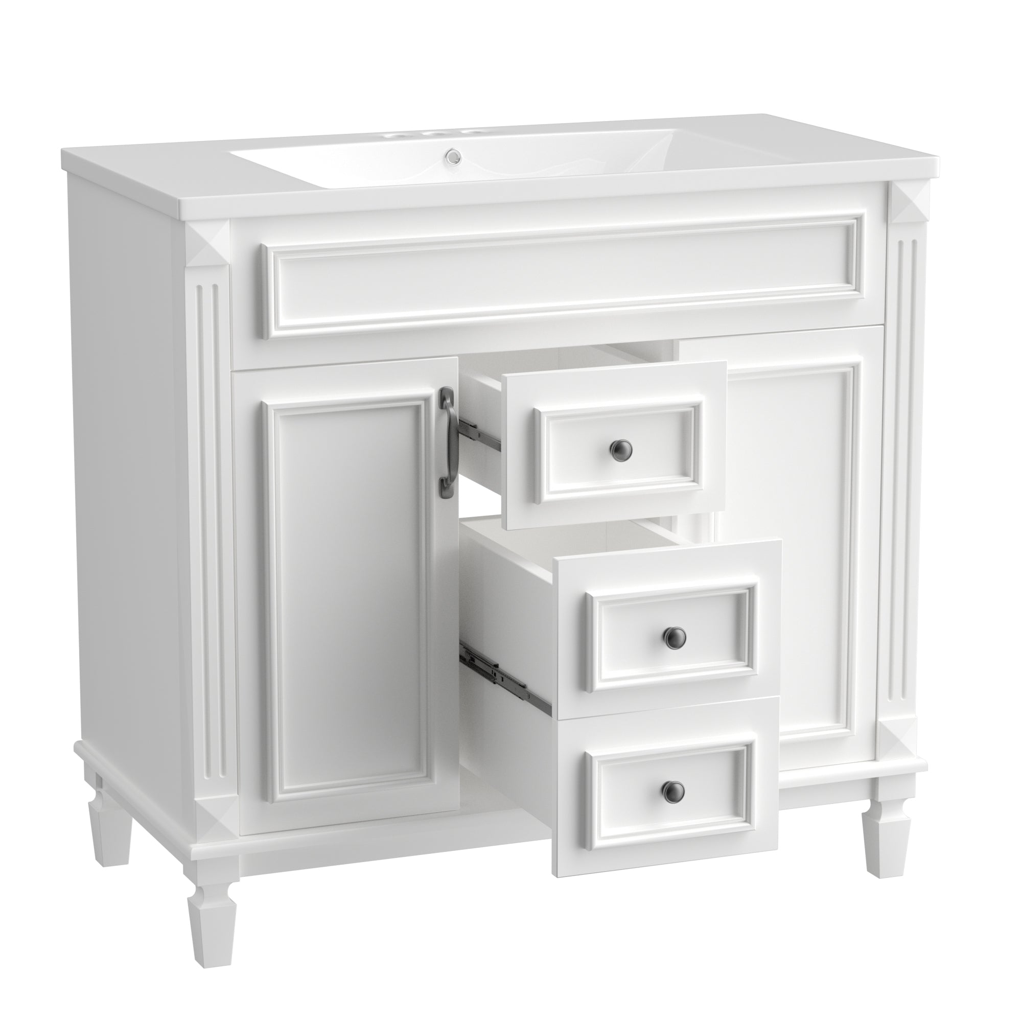 36'' Freestanding Bathroom Vanity Set with Integrated Resin Sink and Drawers