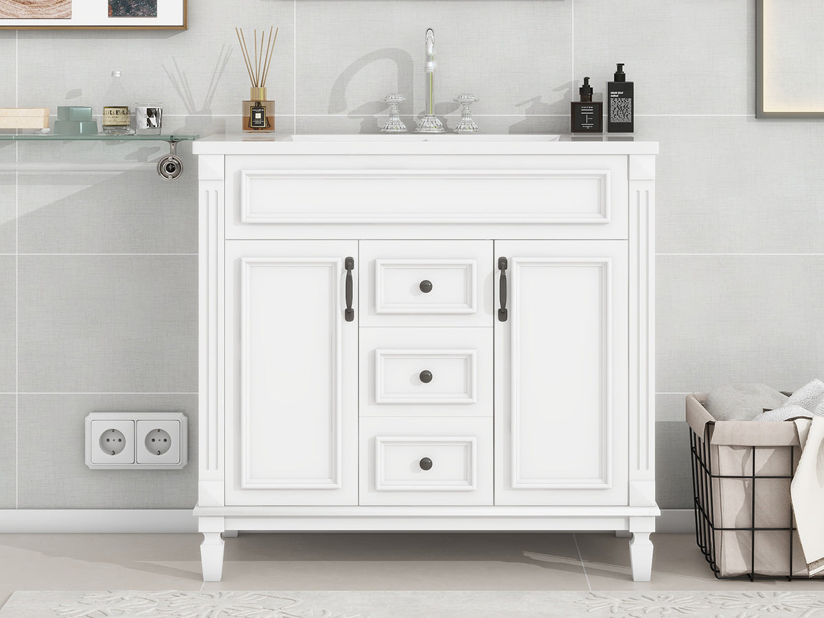 36'' Freestanding Bathroom Vanity Set with Integrated Resin Sink and Drawers