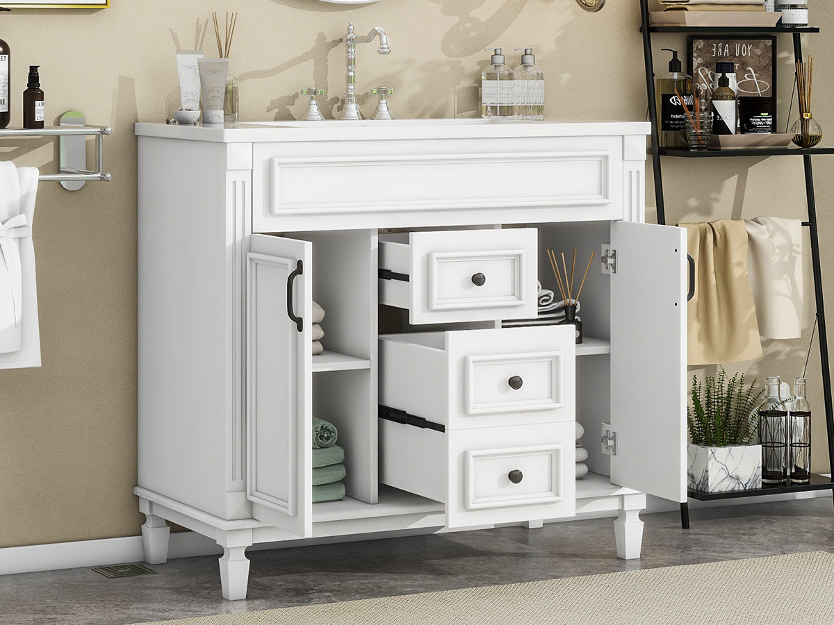 36'' Freestanding Bathroom Vanity Set with Integrated Resin Sink and Drawers
