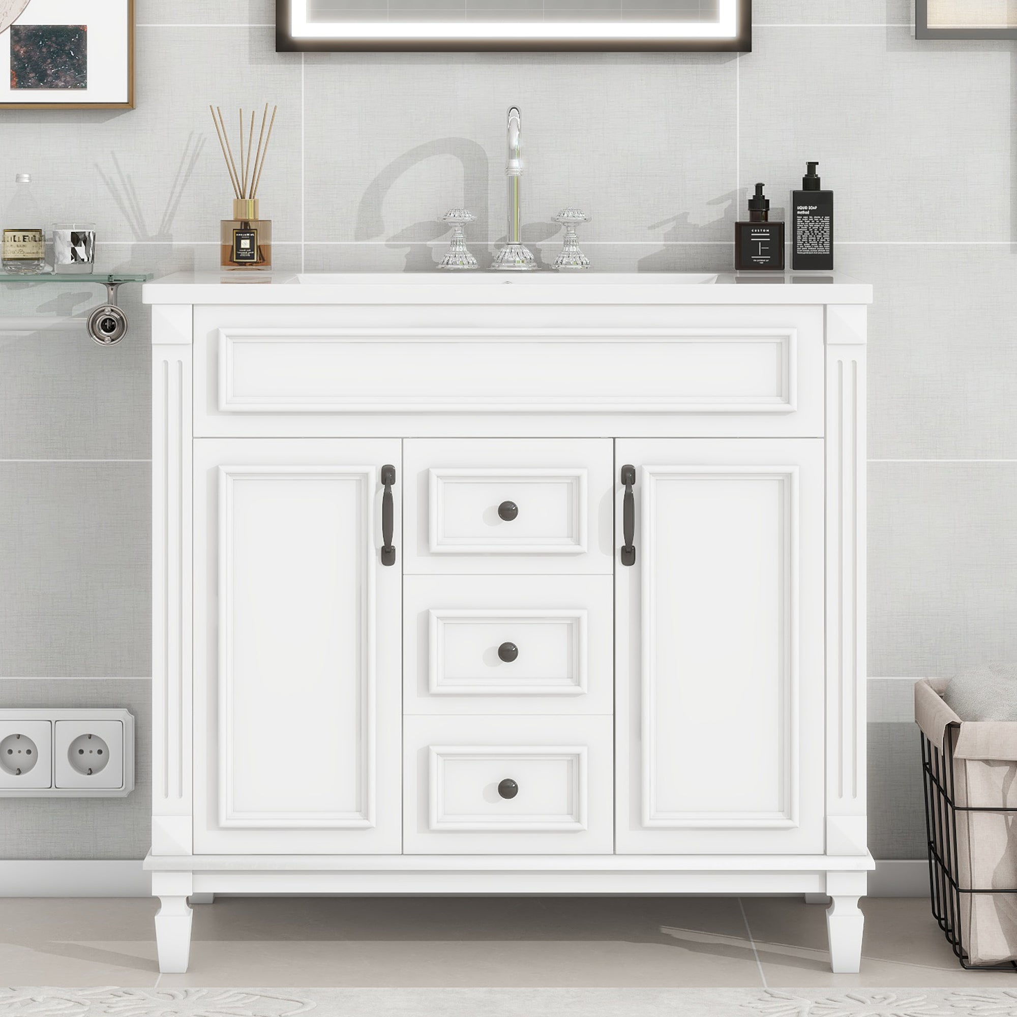 36'' Freestanding Bathroom Vanity Set with Integrated Resin Sink and Drawers