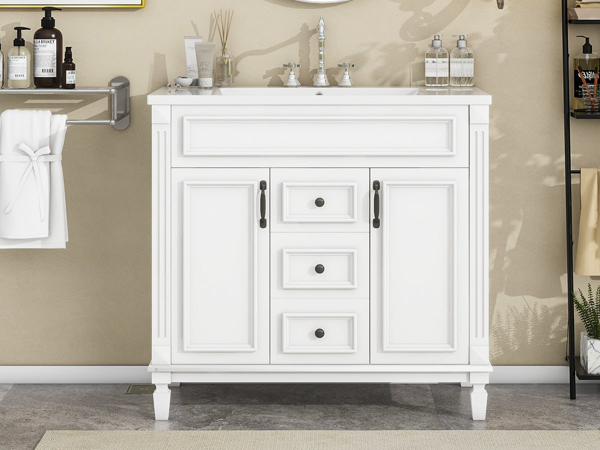 36'' Freestanding Bathroom Vanity Set with Integrated Resin Sink and Drawers