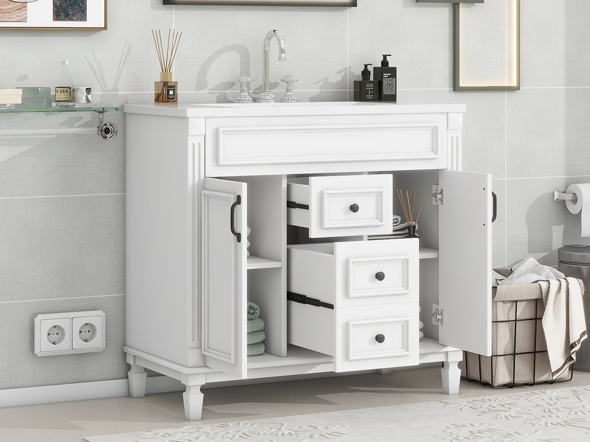 36'' Freestanding Bathroom Vanity Set with Integrated Resin Sink and Drawers