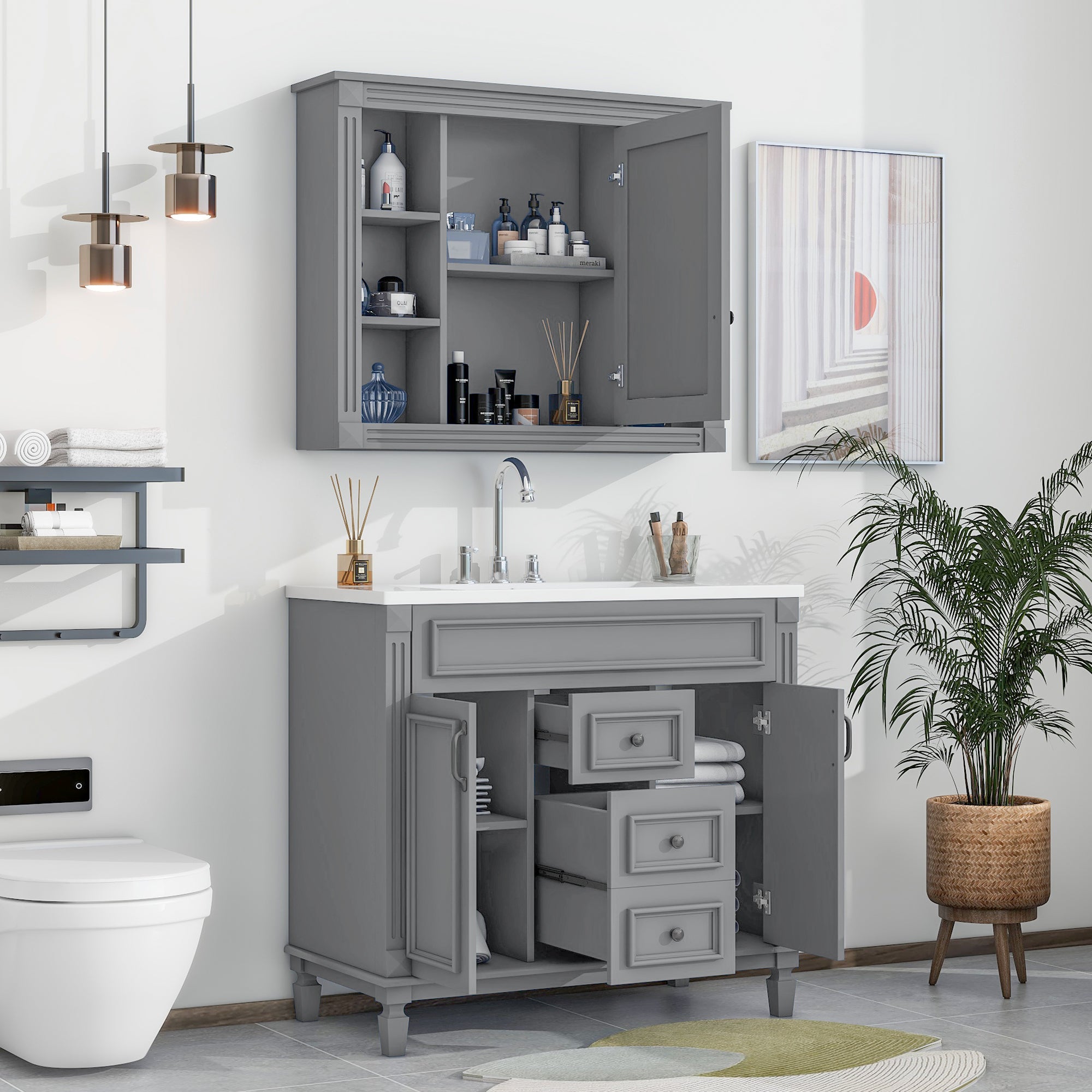36'' Freestanding Bathroom Vanity Set with Mirror Cabinet
