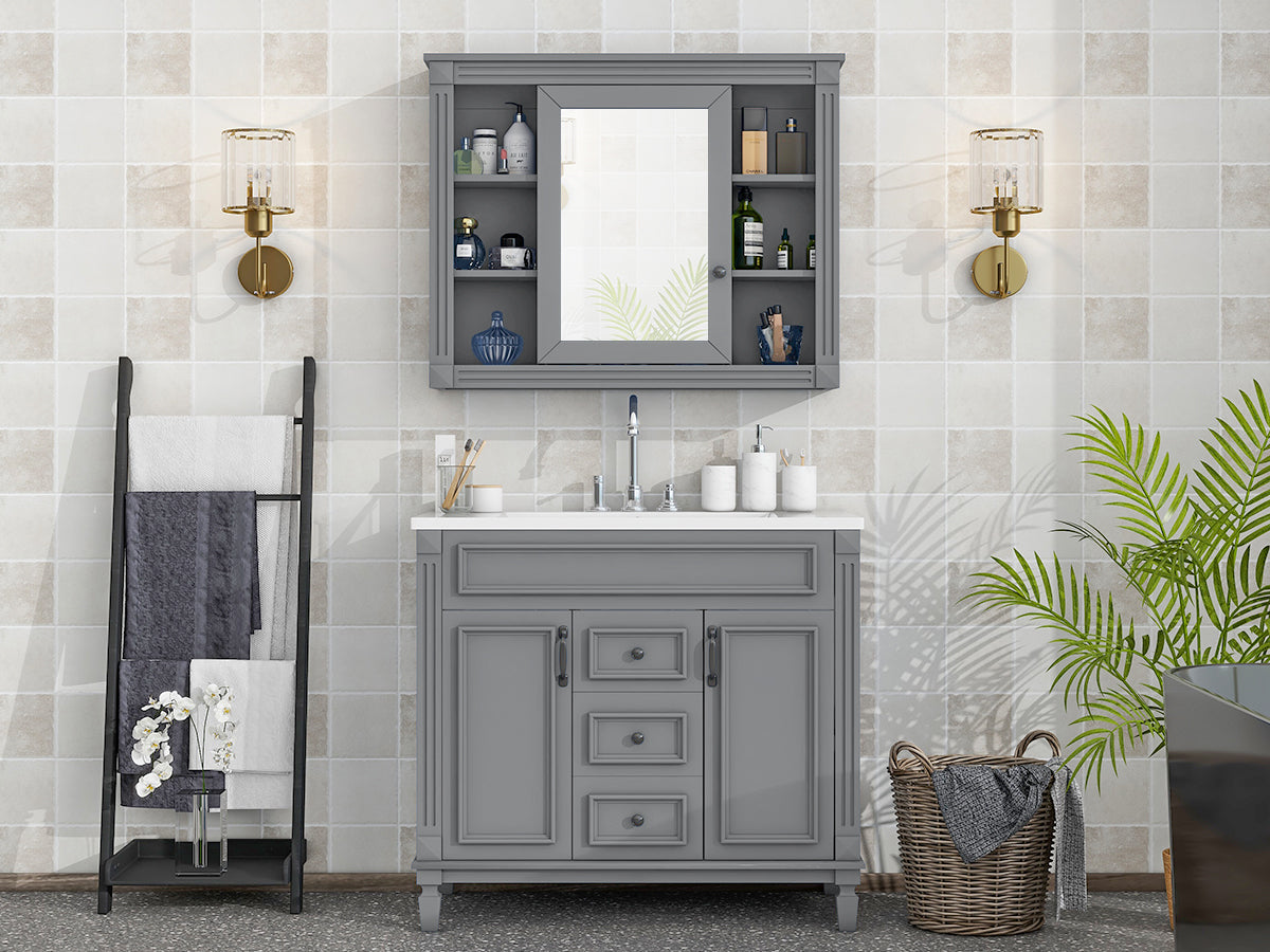 36'' Freestanding Bathroom Vanity Set with Mirror Cabinet