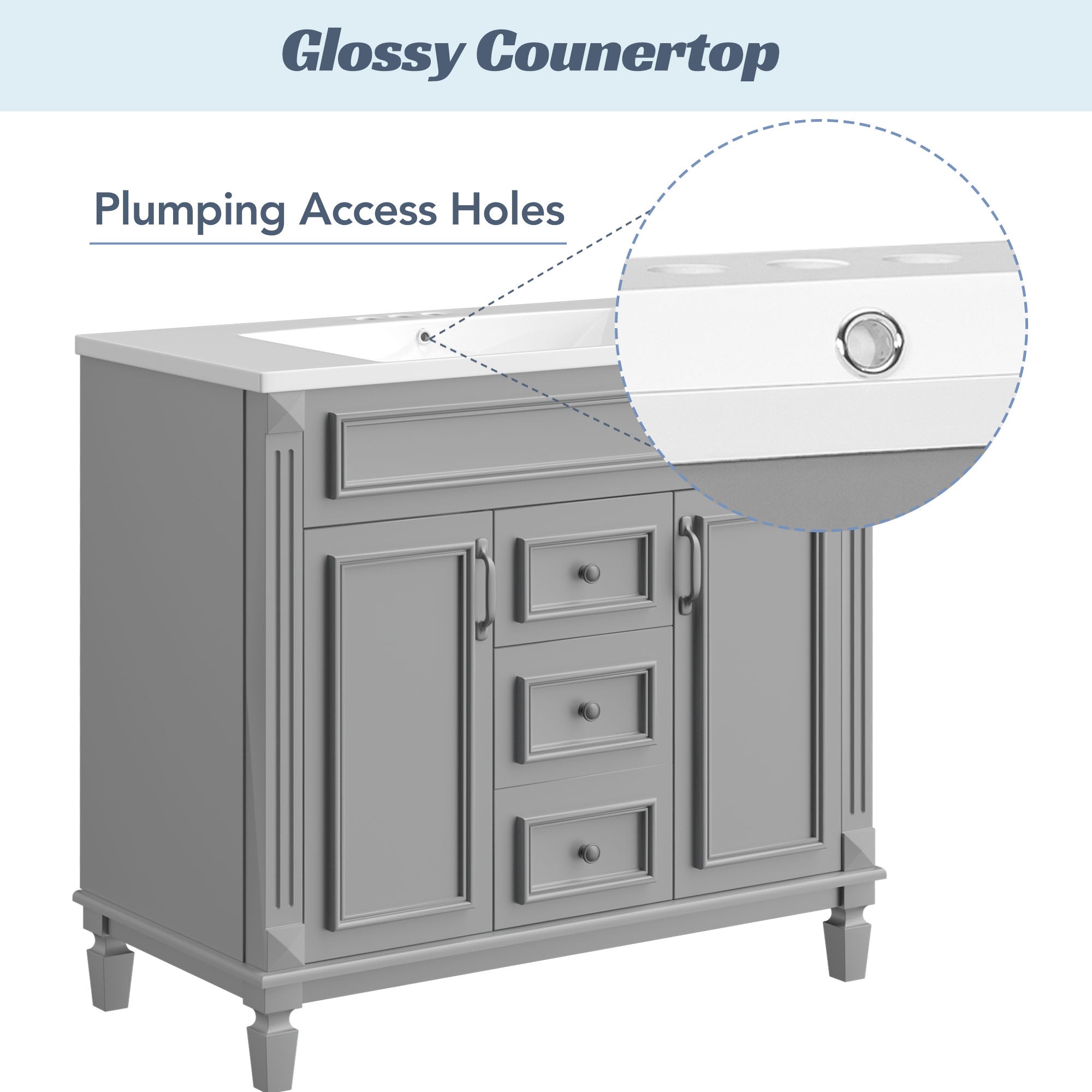 36'' Freestanding Bathroom Vanity Set with Mirror Cabinet