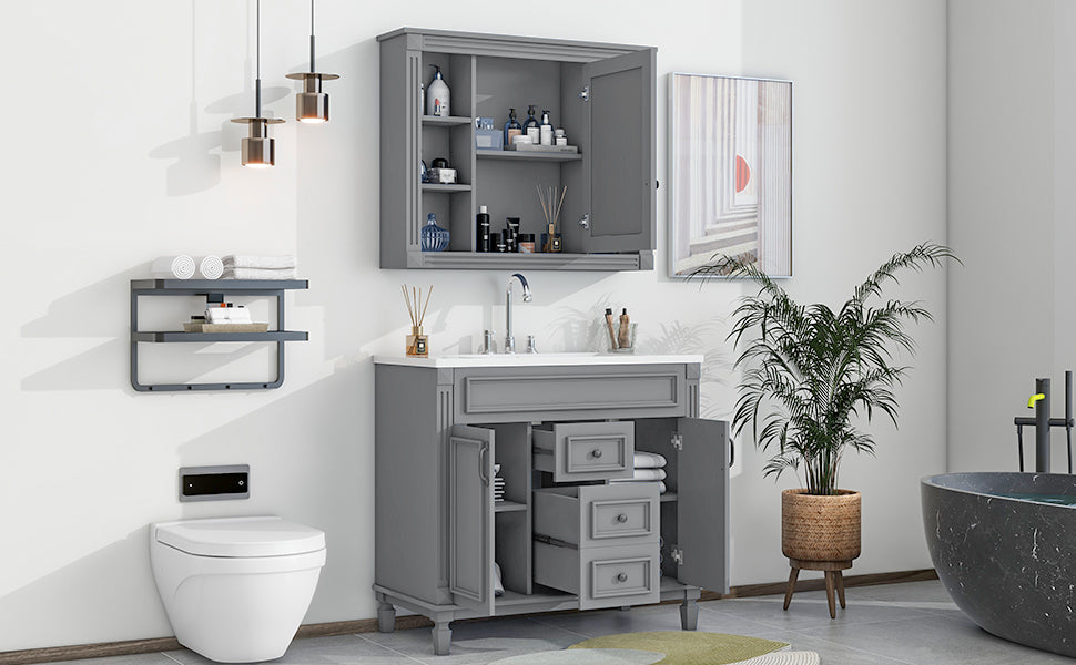 36'' Freestanding Bathroom Vanity Set with Mirror Cabinet