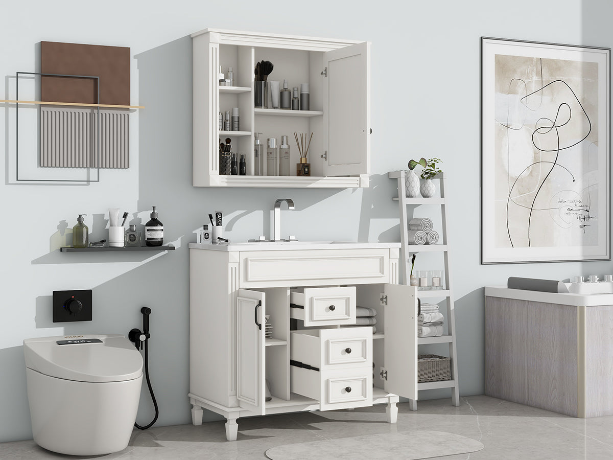 36'' Freestanding Bathroom Vanity Set with Mirror Cabinet