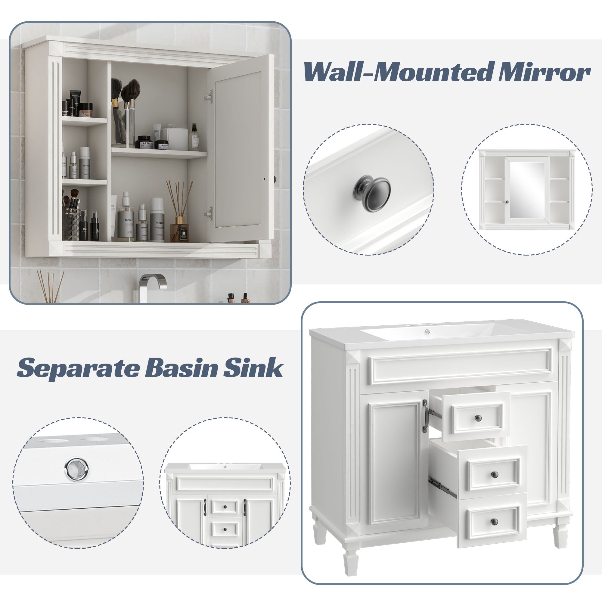 36'' Freestanding Bathroom Vanity Set with Mirror Cabinet