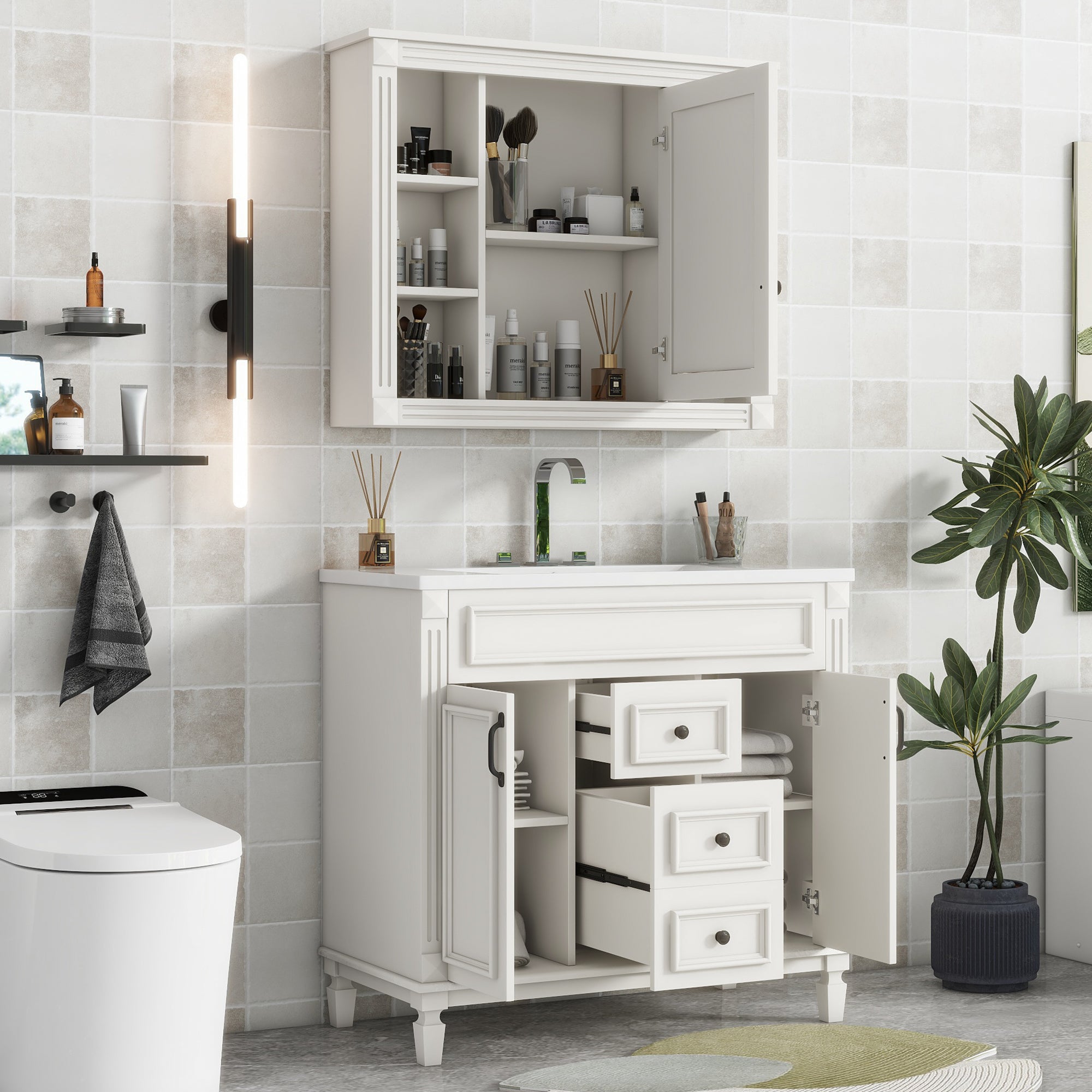 36'' Freestanding Bathroom Vanity Set with Mirror Cabinet