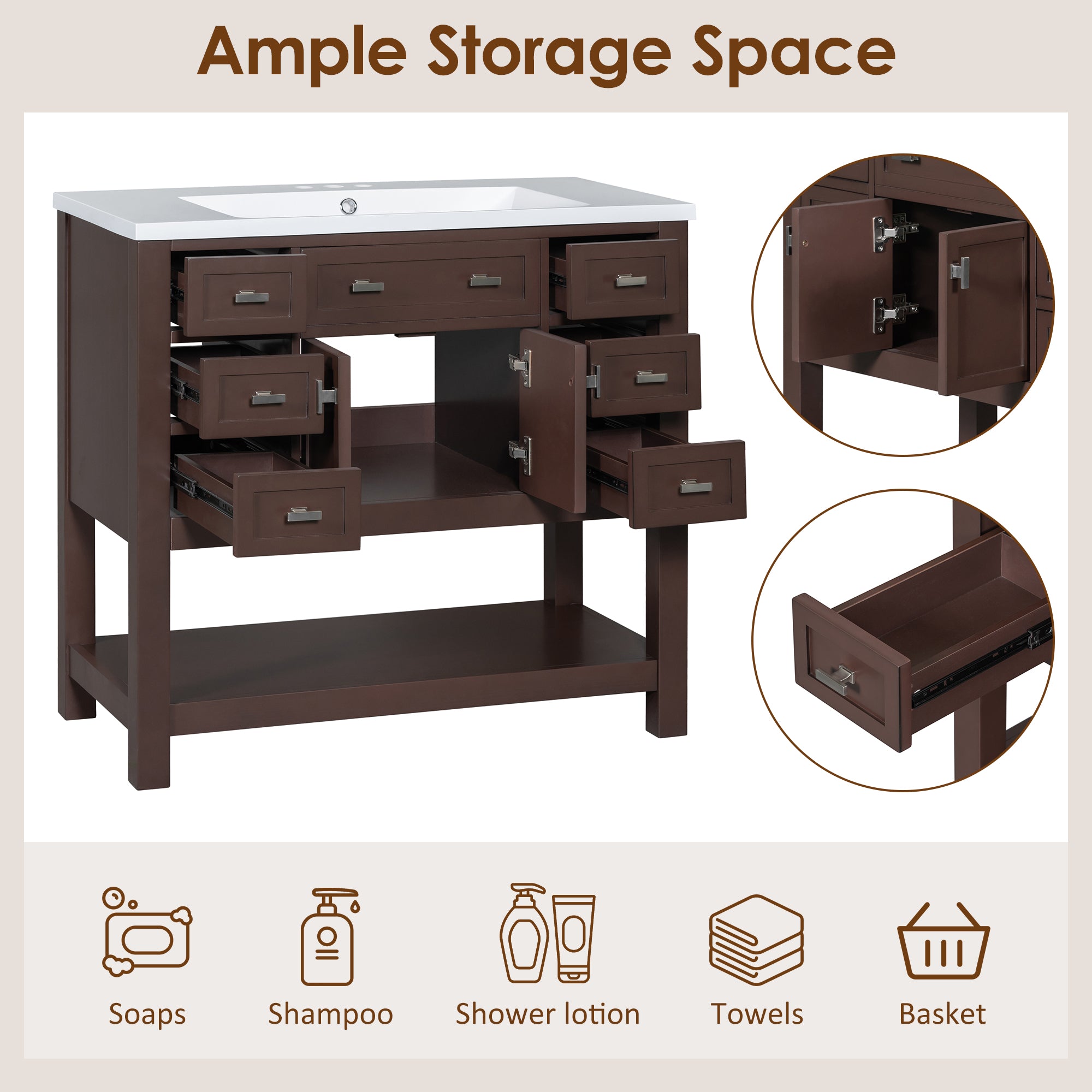 36'' Freestanding Bathroom Vanity Set with Integrated Resin Sink and Drawers