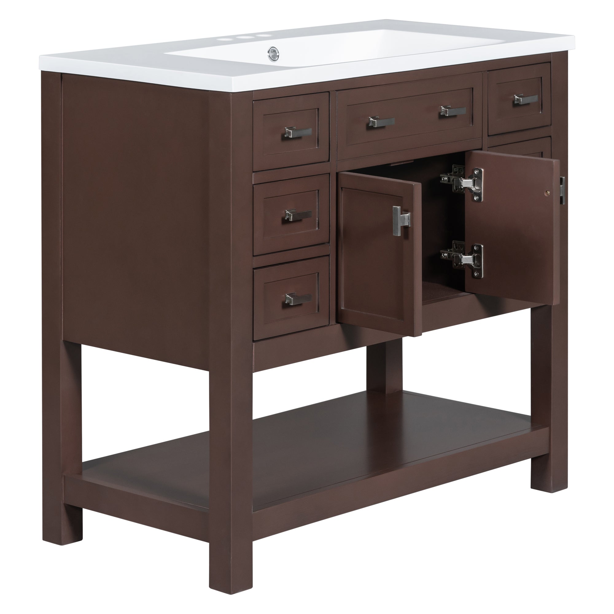 36'' Freestanding Bathroom Vanity Set with Integrated Resin Sink and Drawers
