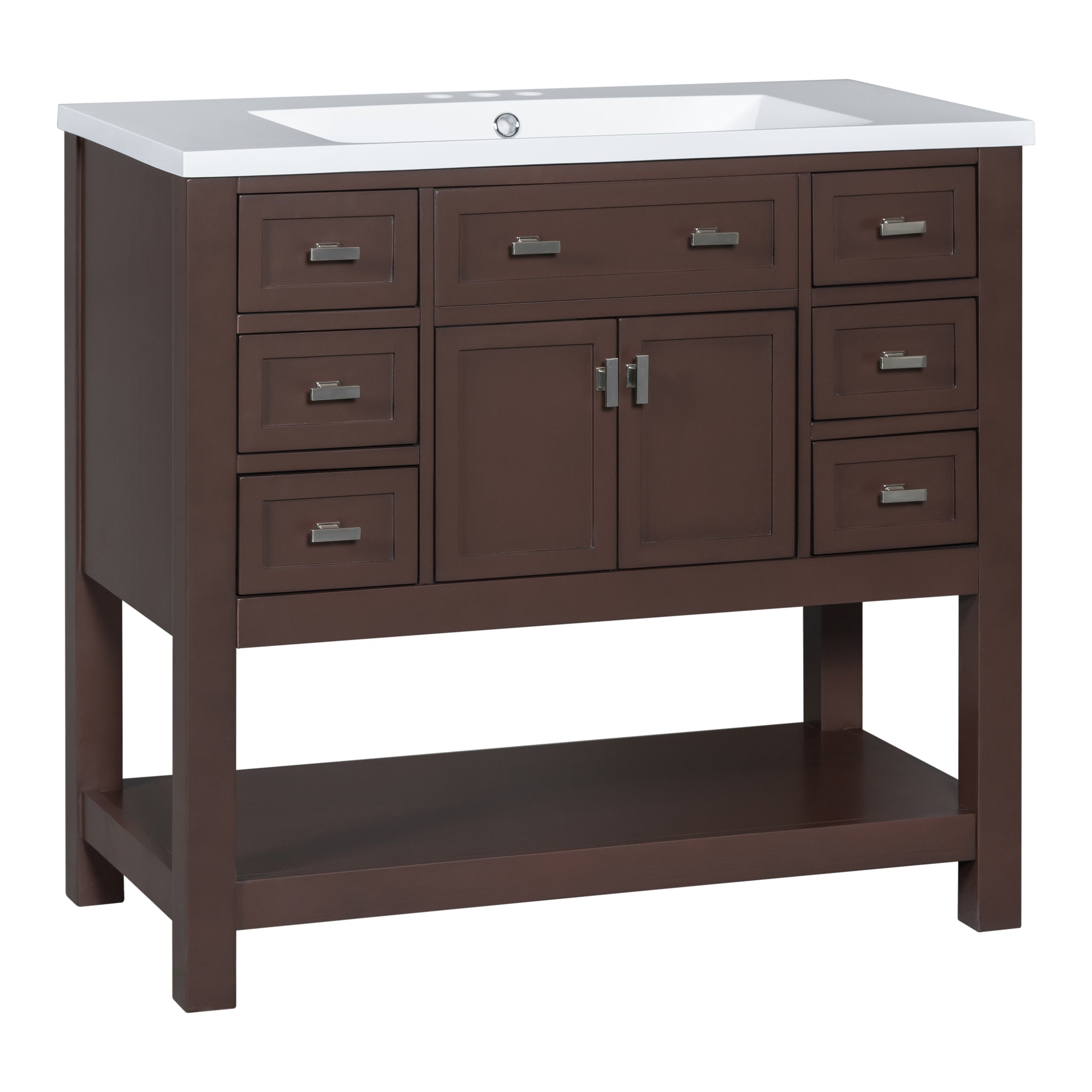 36'' Freestanding Bathroom Vanity Set with Integrated Resin Sink and Drawers