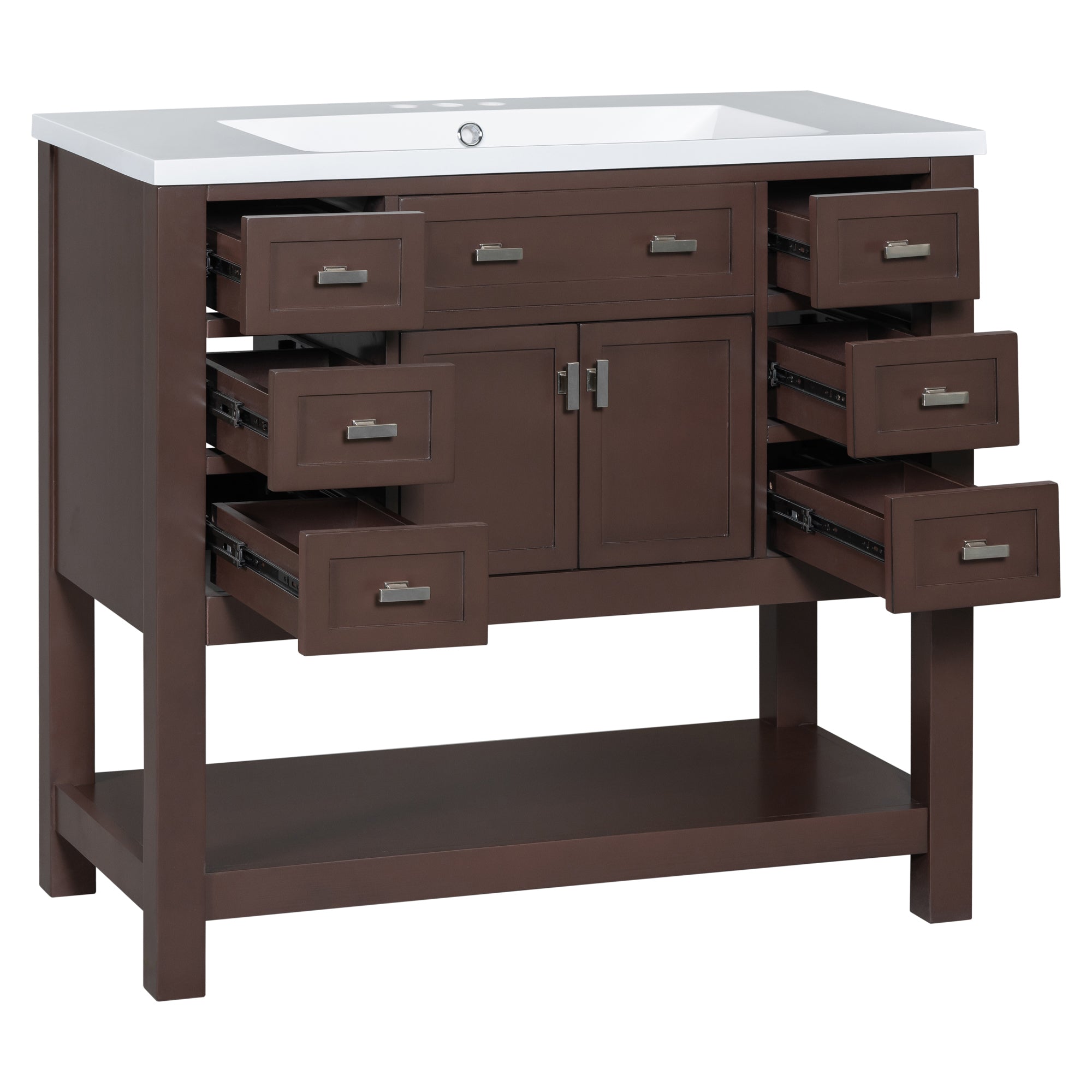 36'' Freestanding Bathroom Vanity Set with Integrated Resin Sink and Drawers