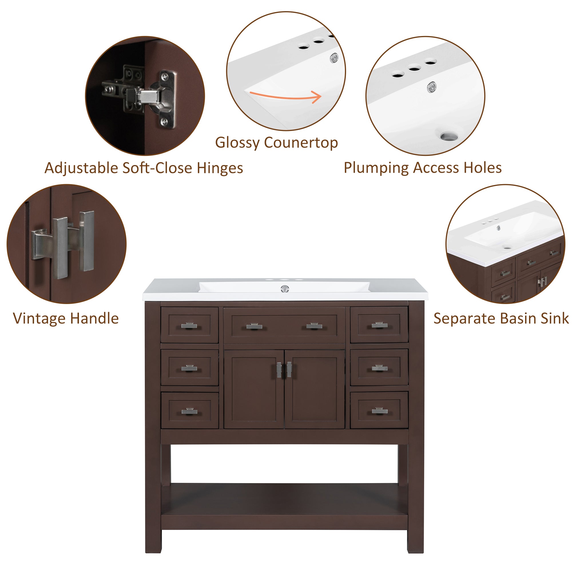 36'' Freestanding Bathroom Vanity Set with Integrated Resin Sink and Drawers