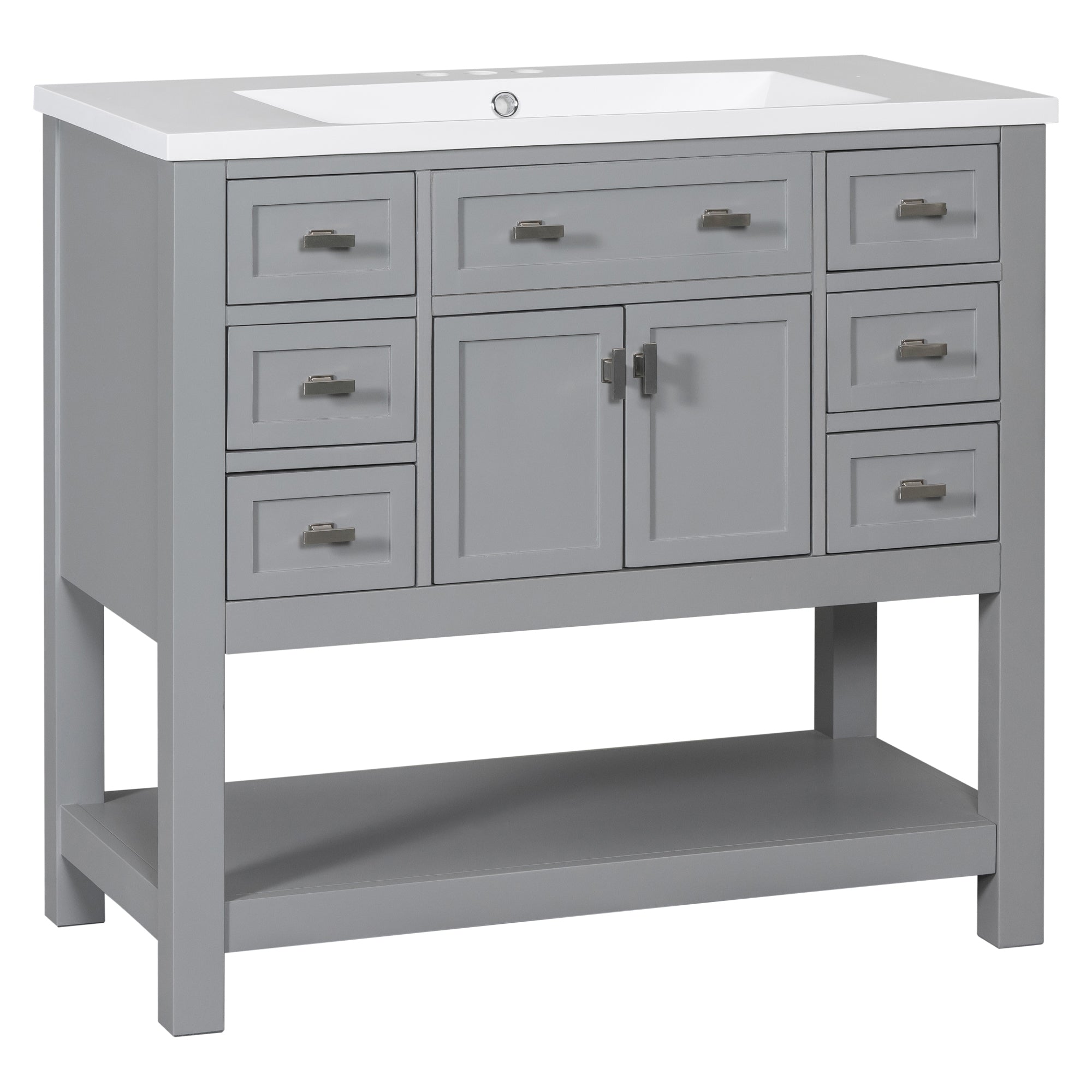 36'' Freestanding Bathroom Vanity Set with Integrated Resin Sink and Drawers