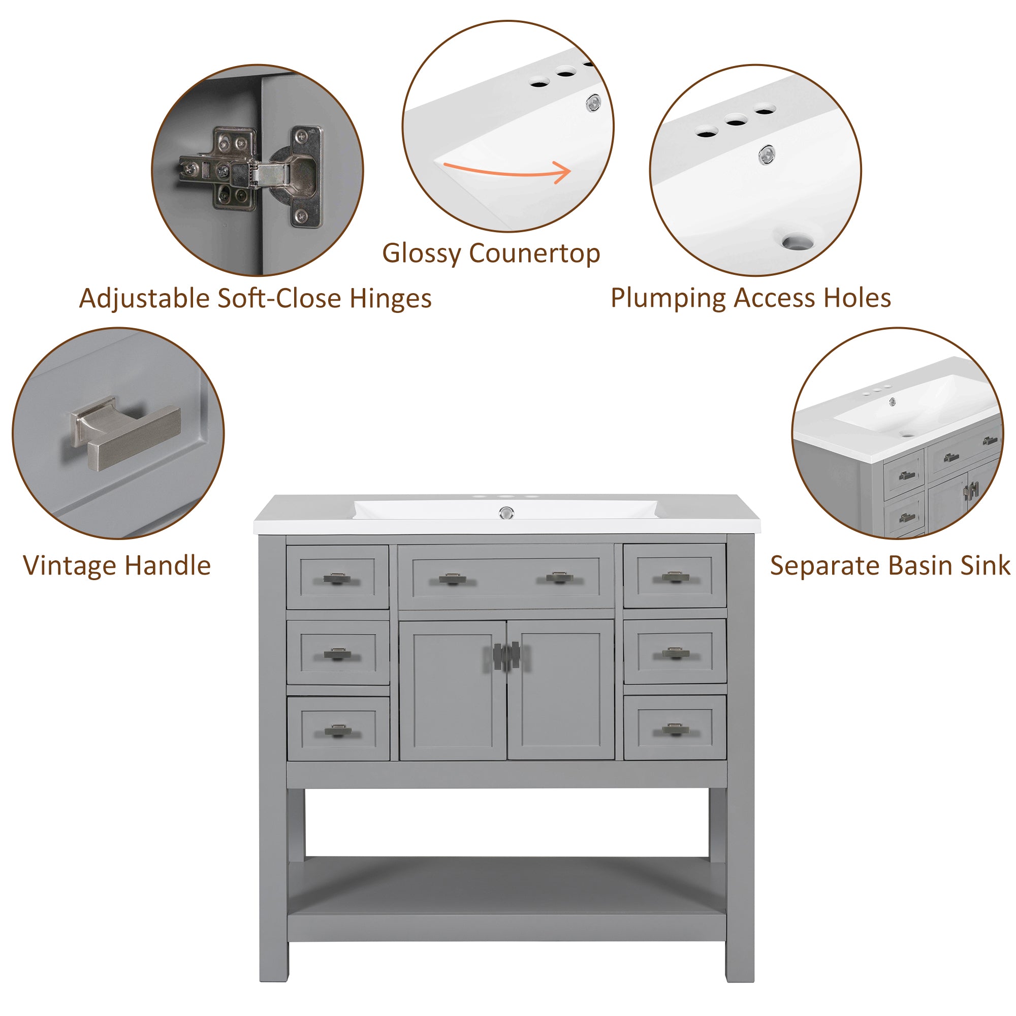 36'' Freestanding Bathroom Vanity Set with Integrated Resin Sink and Drawers