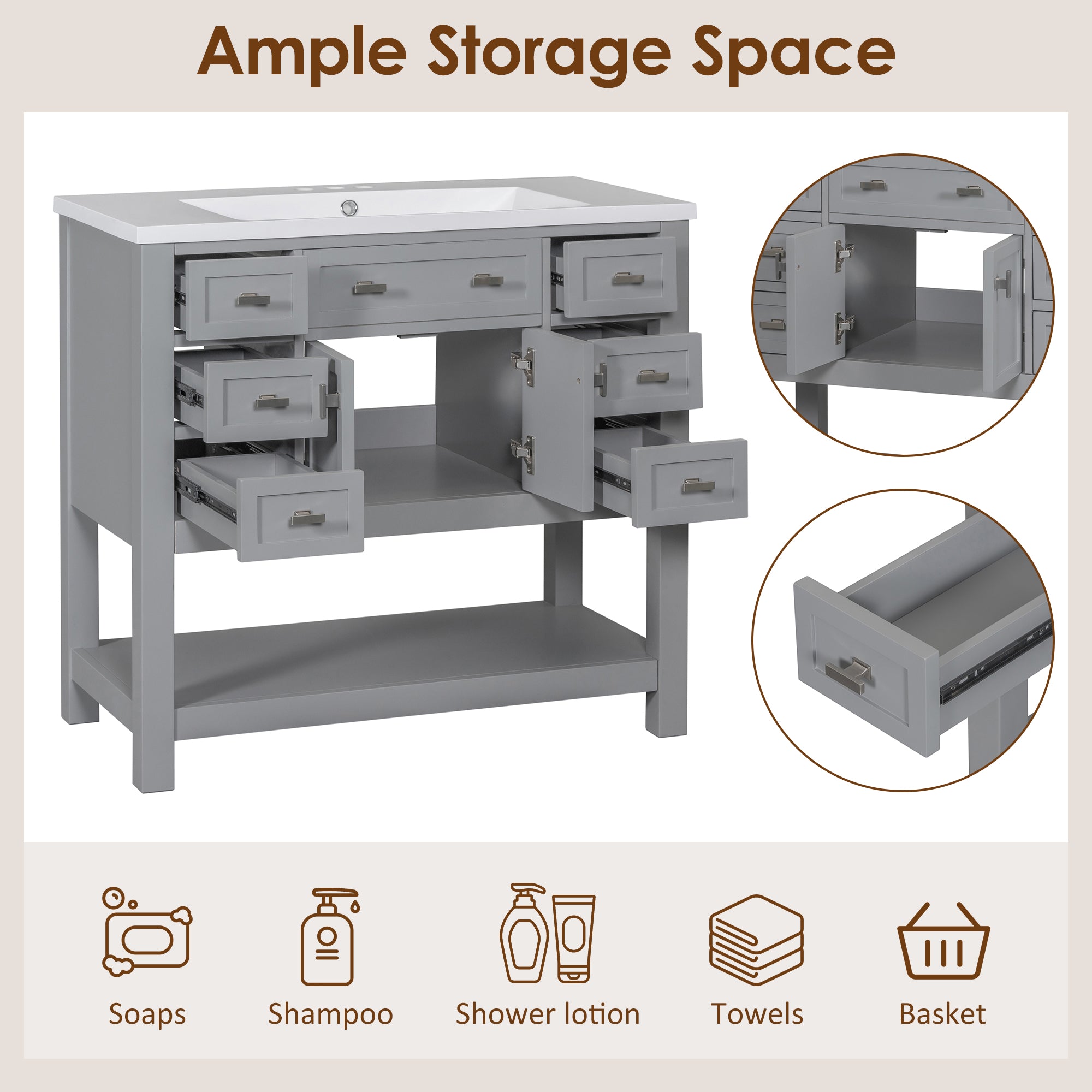 36'' Freestanding Bathroom Vanity Set with Integrated Resin Sink and Drawers