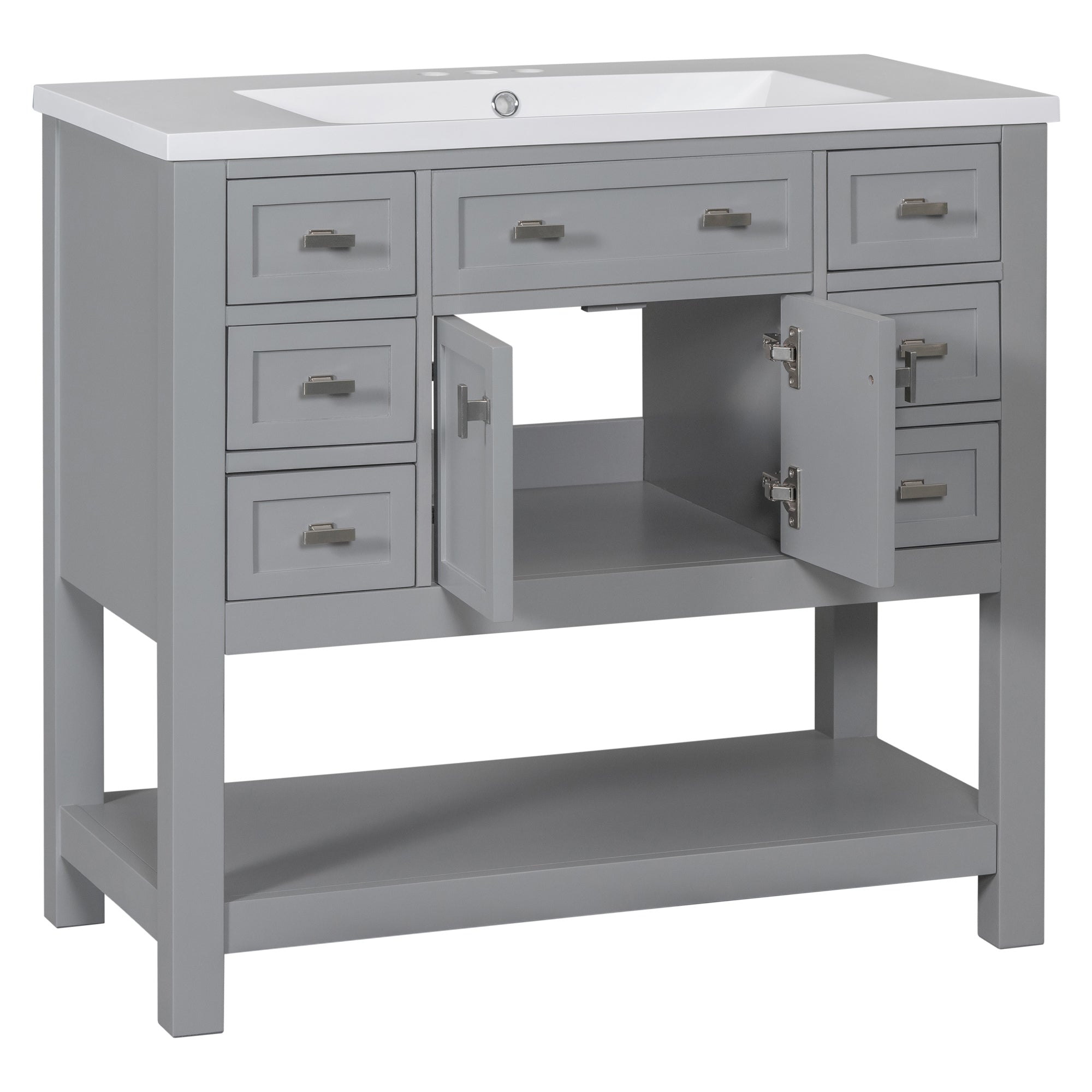 36'' Freestanding Bathroom Vanity Set with Integrated Resin Sink and Drawers