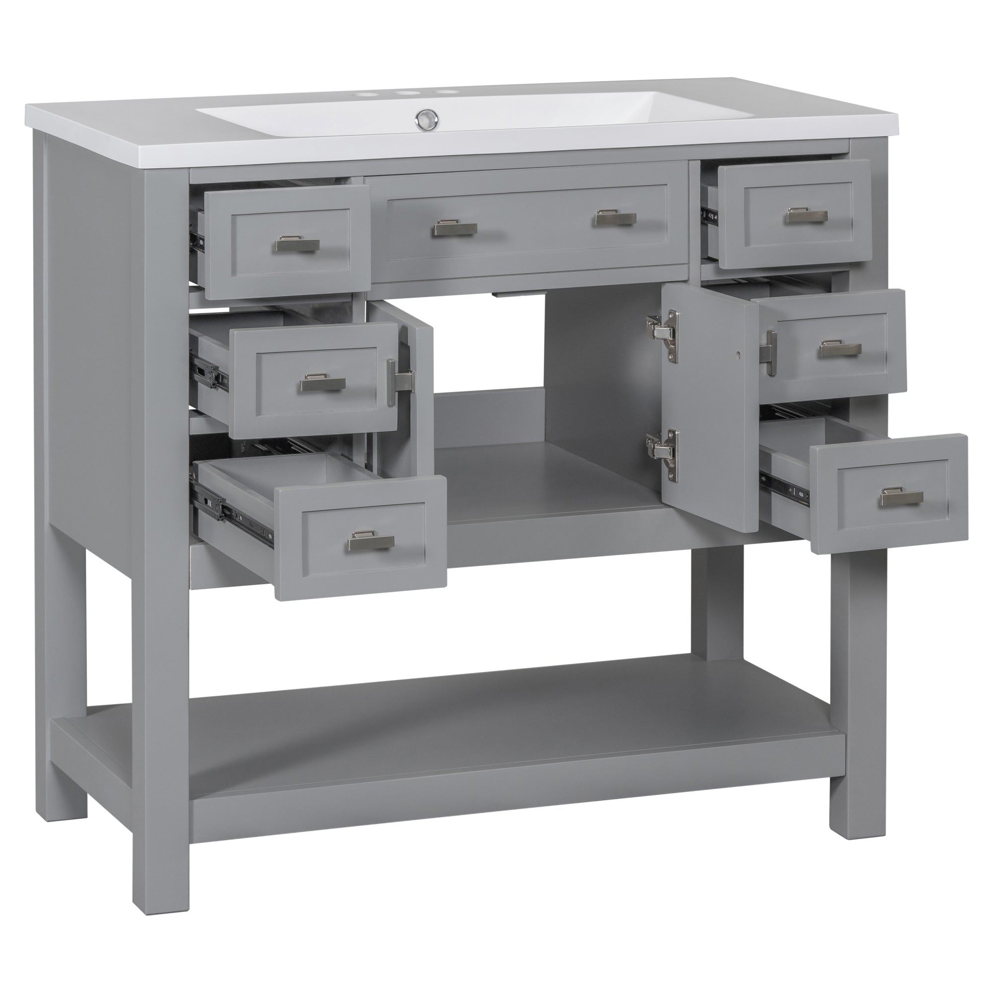 36'' Freestanding Bathroom Vanity Set with Integrated Resin Sink and Drawers