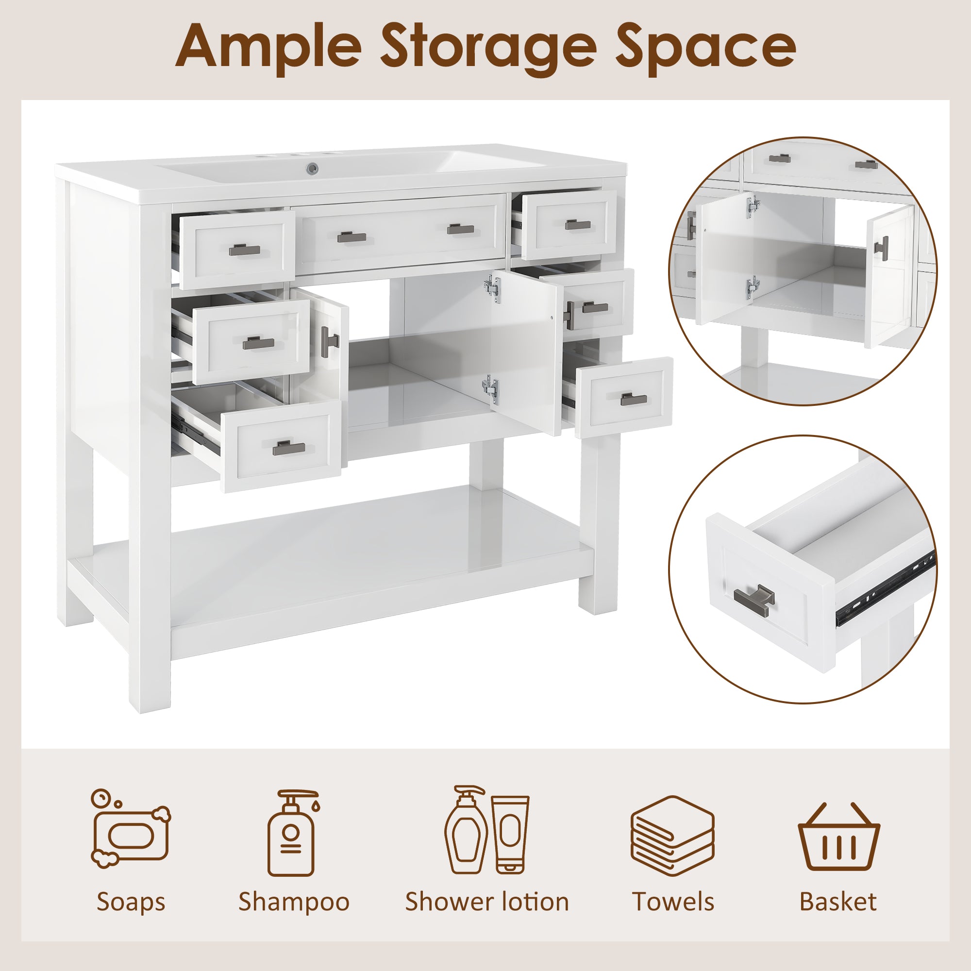 36'' Freestanding Bathroom Vanity Set with Integrated Resin Sink and Drawers