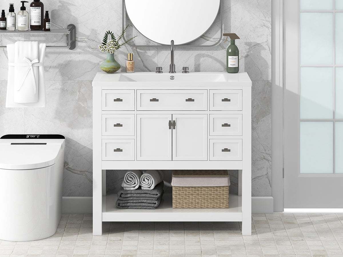 36'' Freestanding Bathroom Vanity Set with Integrated Resin Sink and Drawers