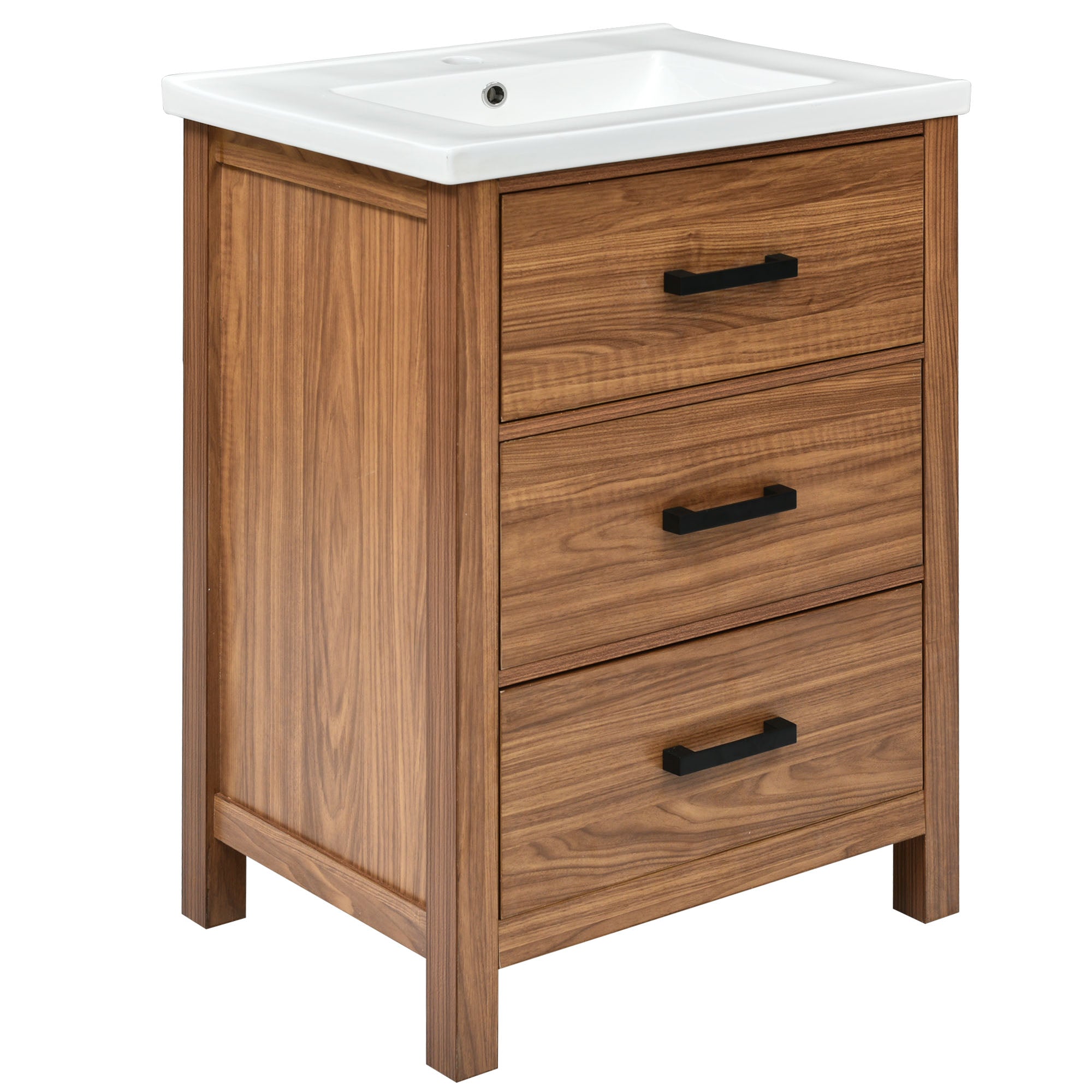 24 Inch MDF Freestanding Bathroom Vanity Set with Integrated Ceramic Sink
