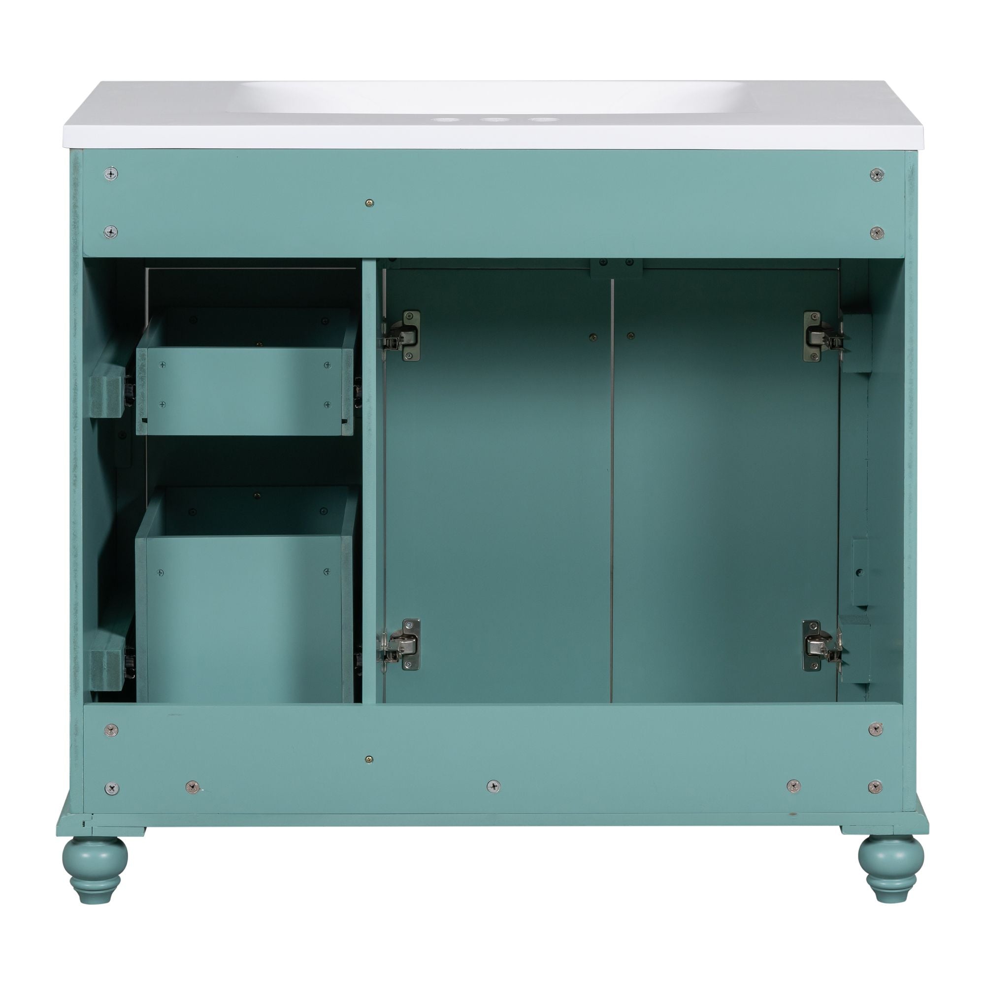 36 inches Freestanding Bathroom Vanity Set in Blue-Green with Integrated Resin Sink
