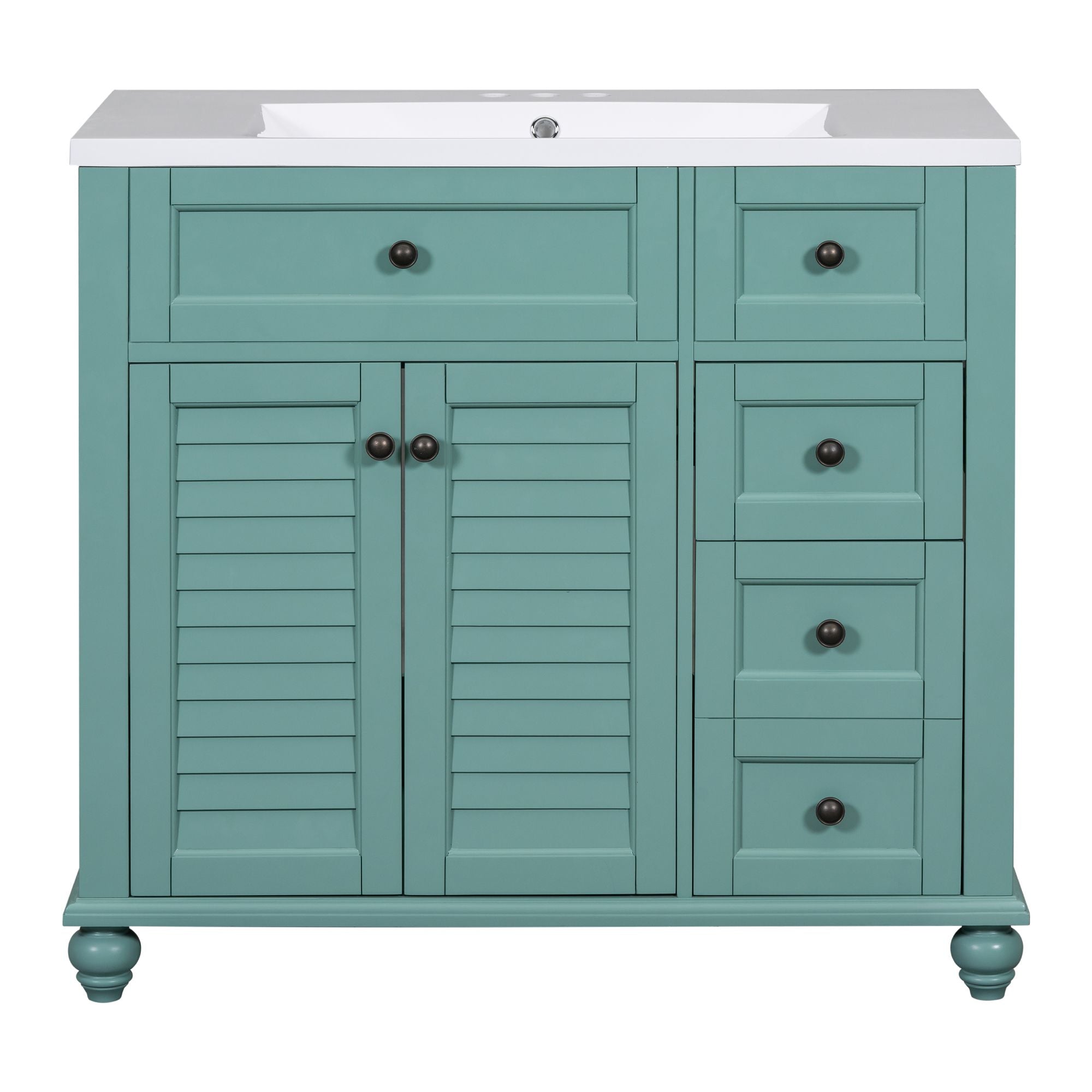 36 inches Freestanding Bathroom Vanity Set in Blue-Green with Integrated Resin Sink